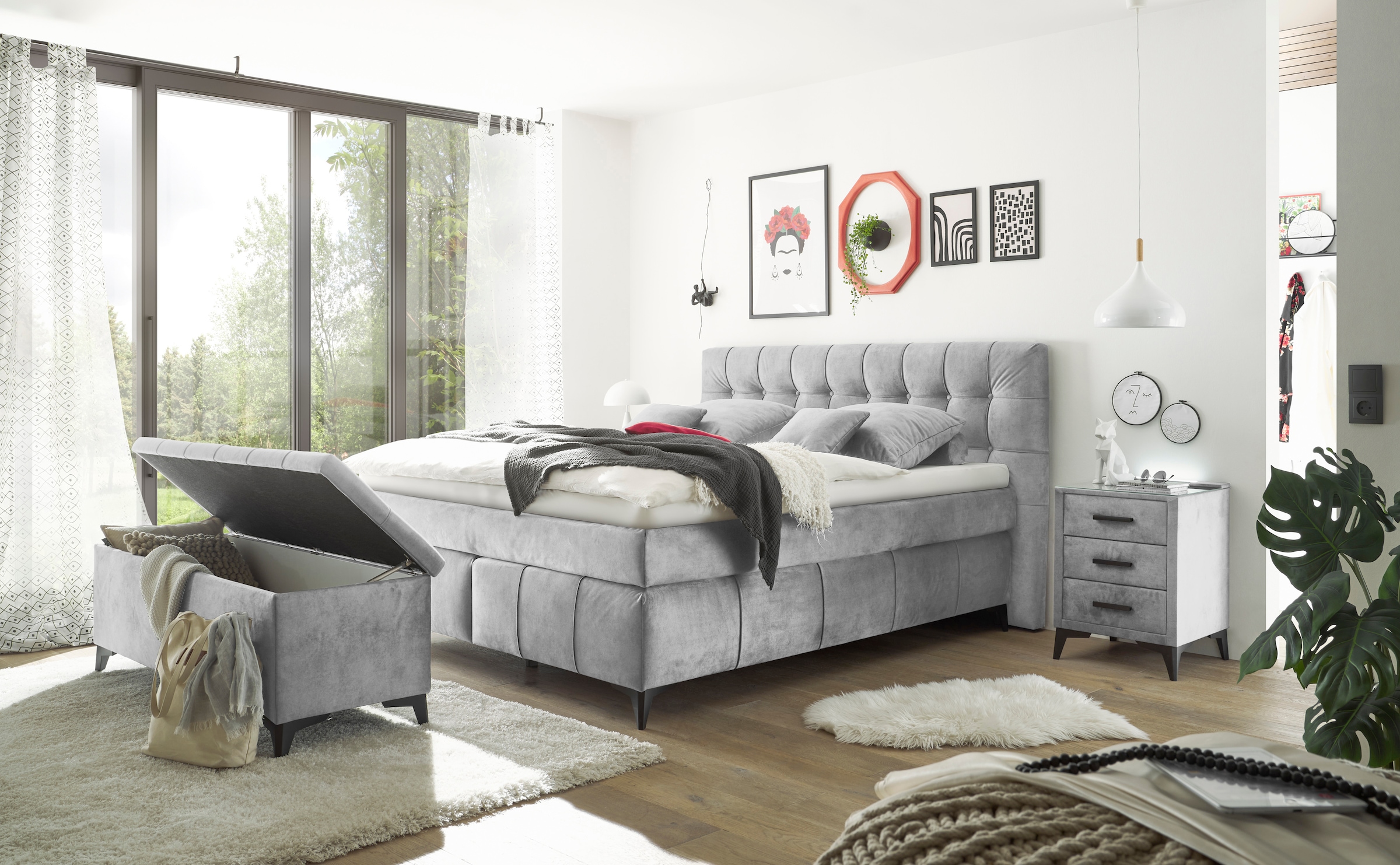 ED EXCITING DESIGN Boxspringbett »Oregon«, inkl. Duo-Matratze - Kokosmatte, Filzabdeckung