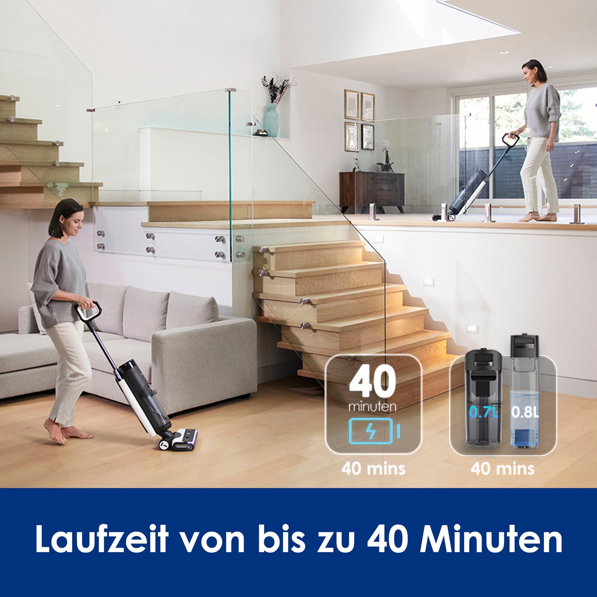 Tineco Nass-Trocken-Akkusauger »Floor One S7 Premium, zwei Richtungen Selbstantrieb, 40 min Laufzeit«, Beidseitige Kantenreinigung, automatische Verschmutzungserkennung