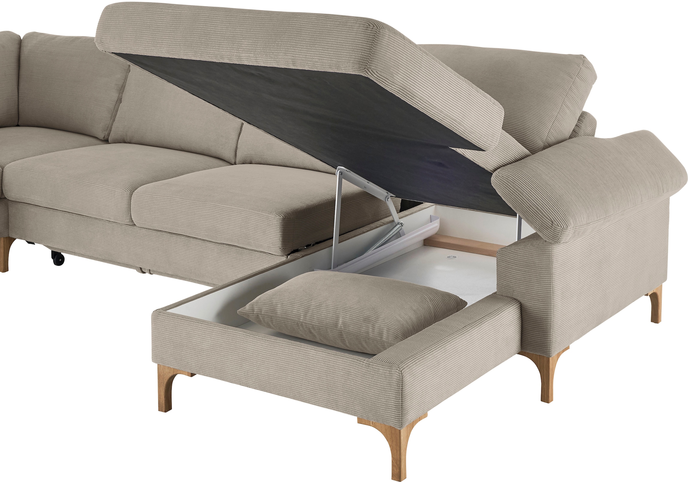 3C Candy Wohnlandschaft »Lecce, wahlweise PUR-Schaumstoff oder Tonnentaschenfederkern U-Form« Bettkasten in Umbauecke und Longchair, sowie Querschläfer im 2-Sitzer