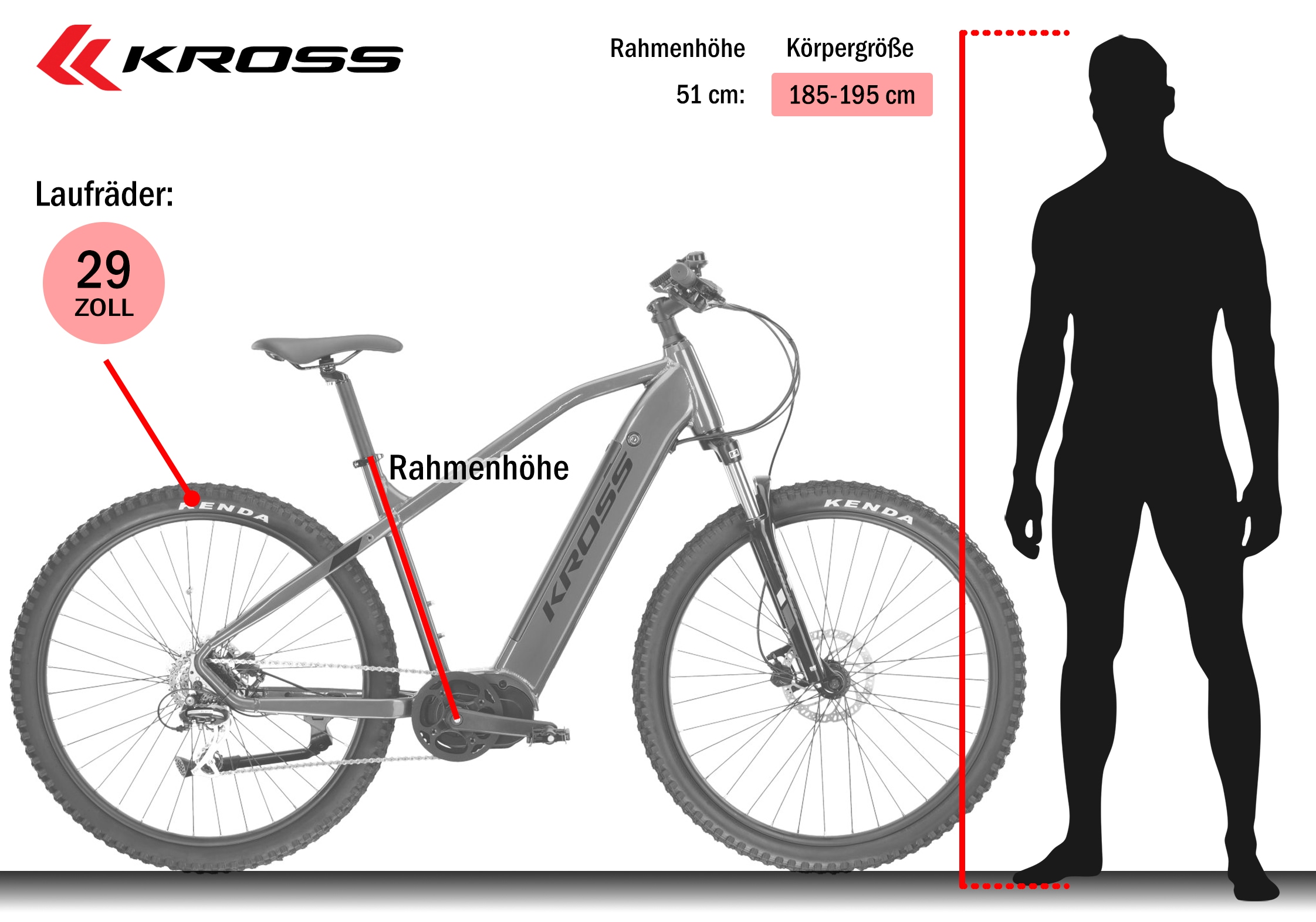 Kross »E-MTB Hexagon Boost 3.0 29 Zoll blau« 8 Gang Shimano ACERA M360 Schaltwerk Kettenschaltung Mittelmotor 250 W Pedelec, Elektrofahrrad für Damen und Herren, MTB