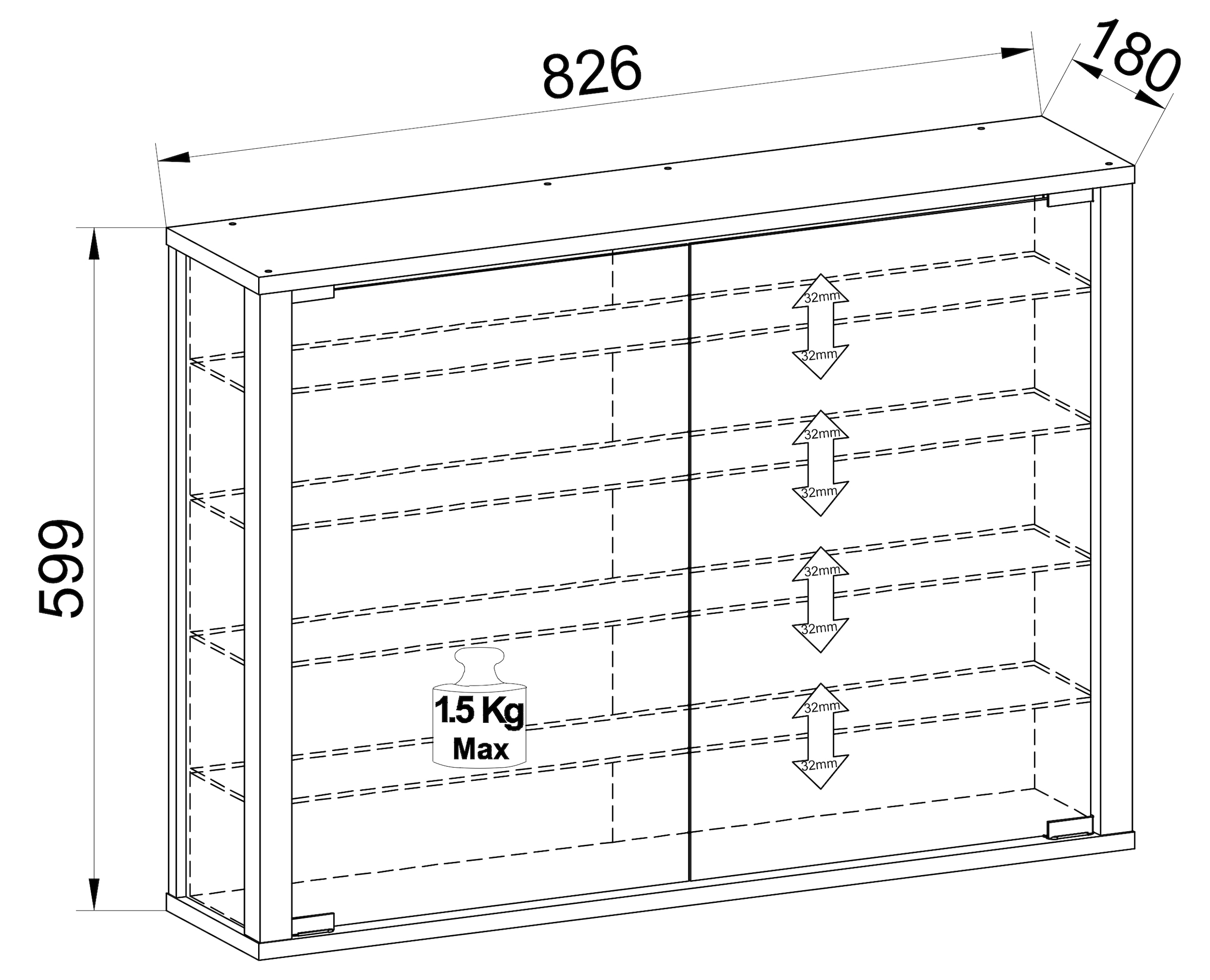 VCM Wandregal »VCM Glasvitrine hängend | Vitrine Glas mit ESG-Sicherheitsglas | Maße: H. 60 x B. 83 x T. 18 cm | Hängevitrine Glas | Modern und platzsparend | Glas Vitrinenschrank - Vitrosa L«