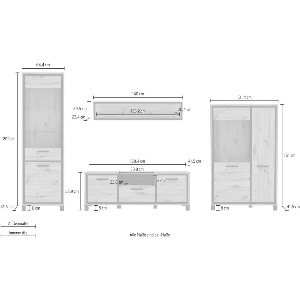 FORTE Wohnwand, (Set, 4 St.)