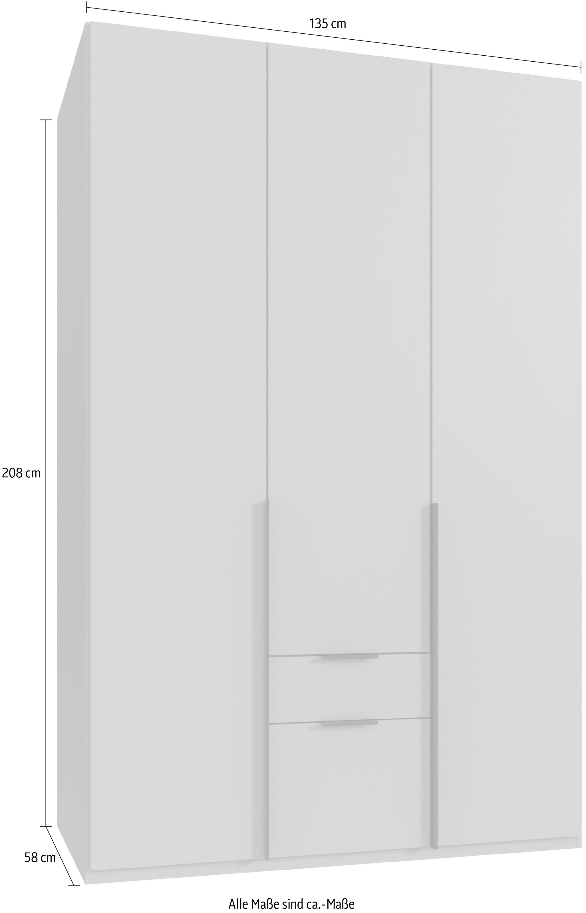 Wimex Drehtürenschrank »Mugano, 135 oder 180cm breit, 208 oder 236cm hoch, Made in Germany«, (mit langen Griffstangen aus Metall), wahlweise mit oder ohne Spiegel, mit Schubladen