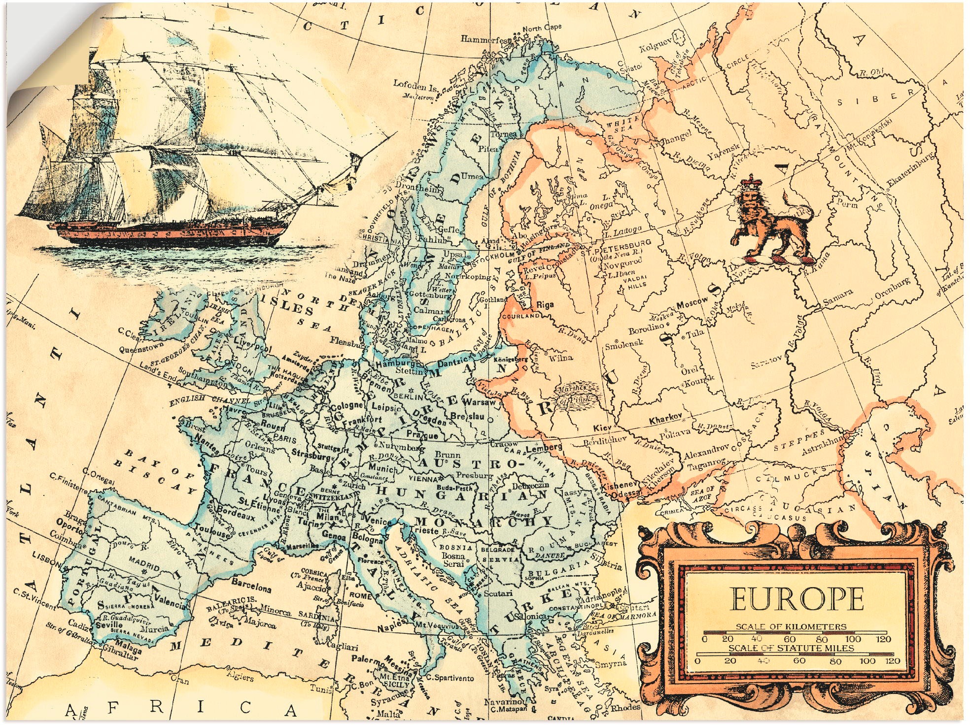 Wandbild »Europakarte«, Landkarten, (1 St.), als Leinwandbild, Poster, Wandaufkleber...