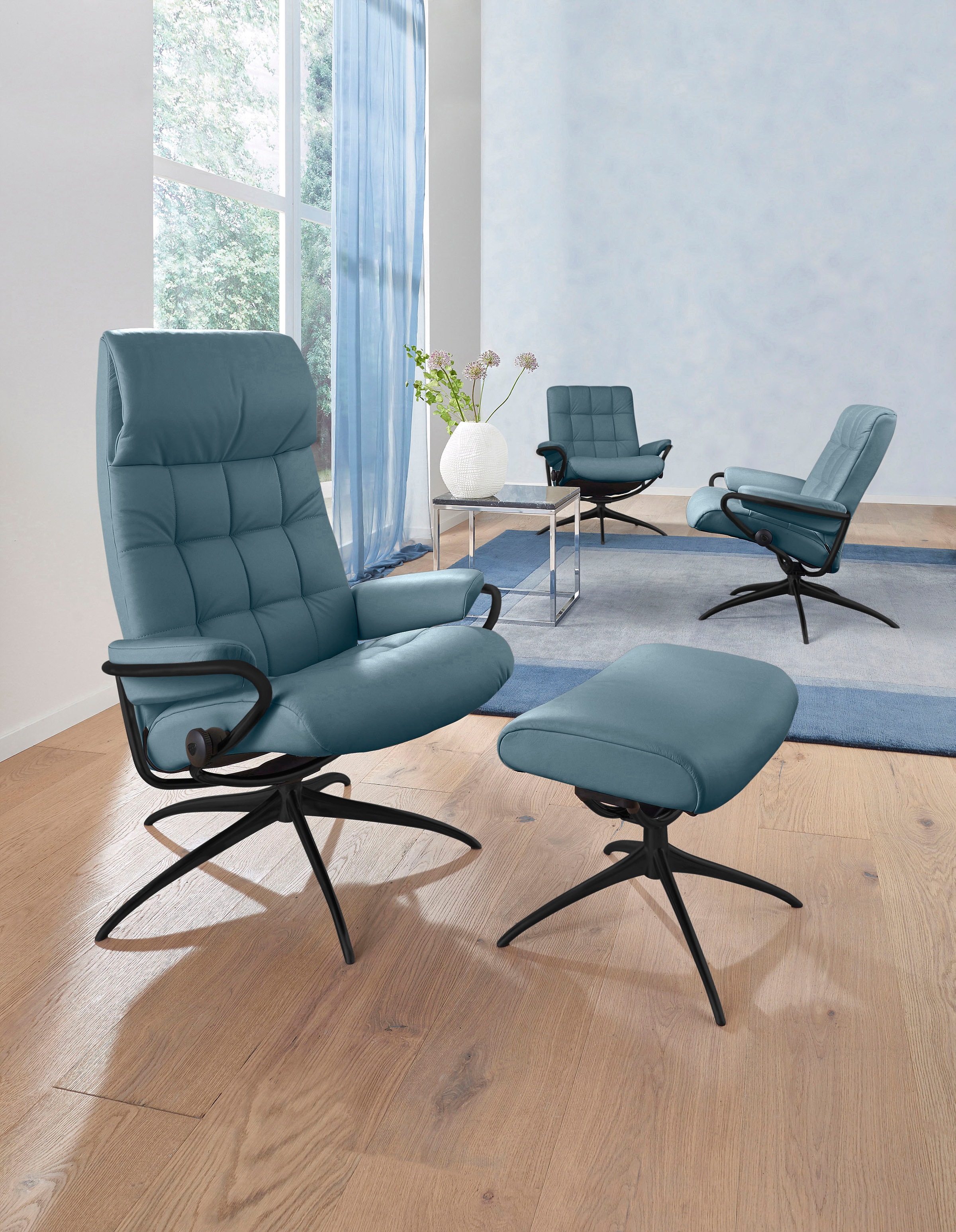 Stressless® Relaxsessel »London«, (Set, Relaxsessel mit Hocker), mit Hocker, High Back, mit Star Base, Gestell Schwarz