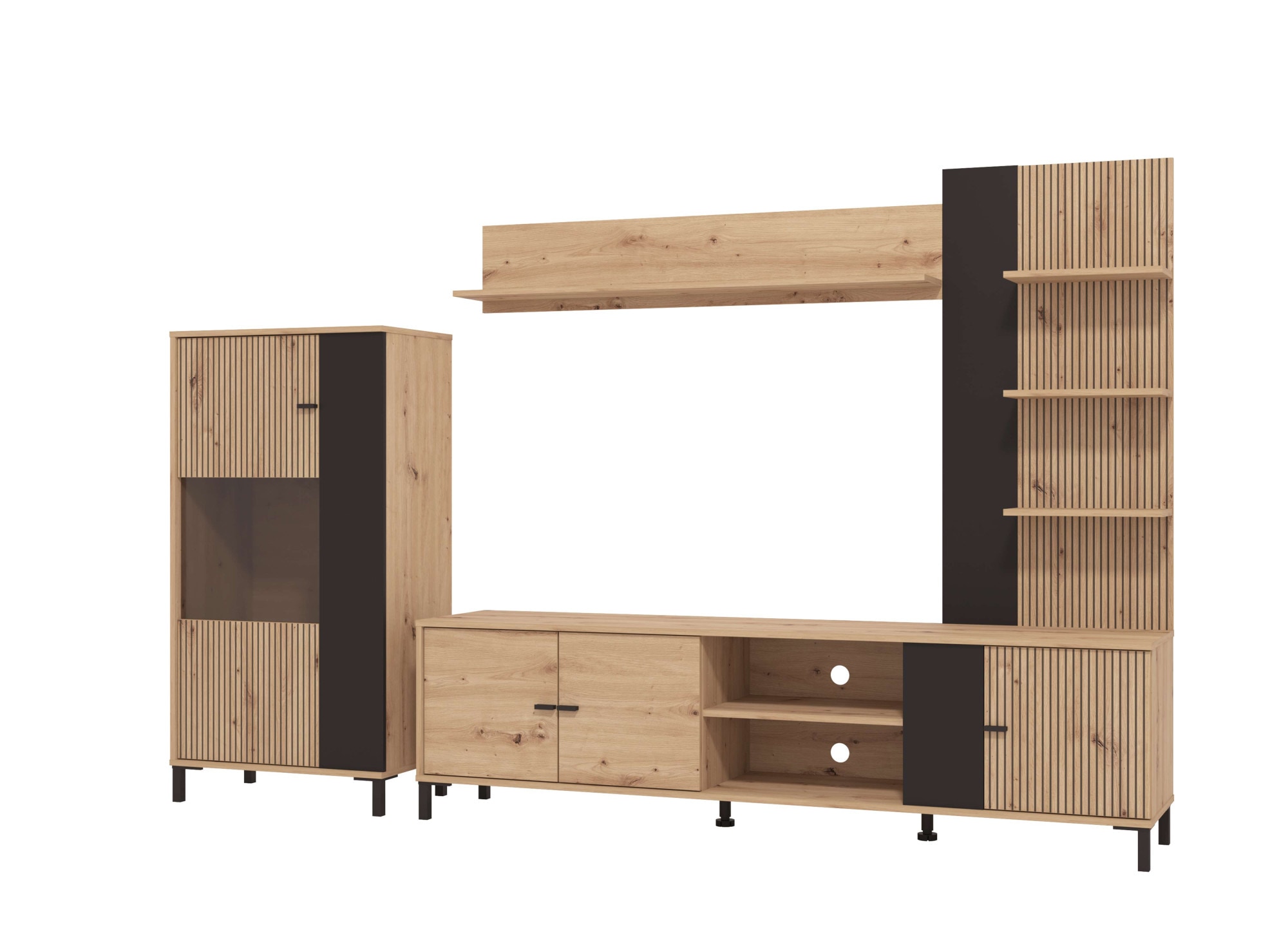 INOSIGN Wohnwand »Avignon, inkl. Highboard, TV-Board, Standregal und Wandregal«, (Komplett-Set, 4 St.), 263 cm, Trendfarben, mit dekorativen schwarzen Streifen, TV bis 58'