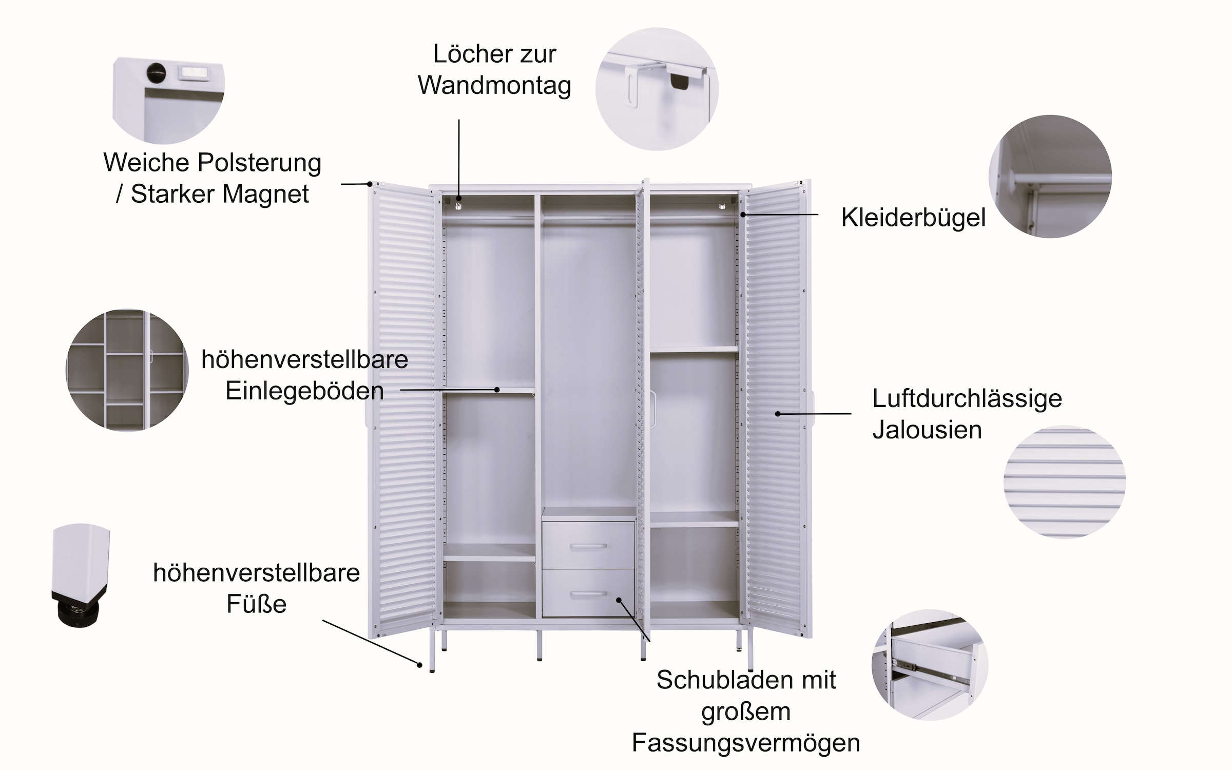 OTTO home Kleiderschrank »GERRON Kleiderschrank Metallschrank Spind« Schlafzimmerschrank mit 3 Türen , grün salbei, Breite 120cm