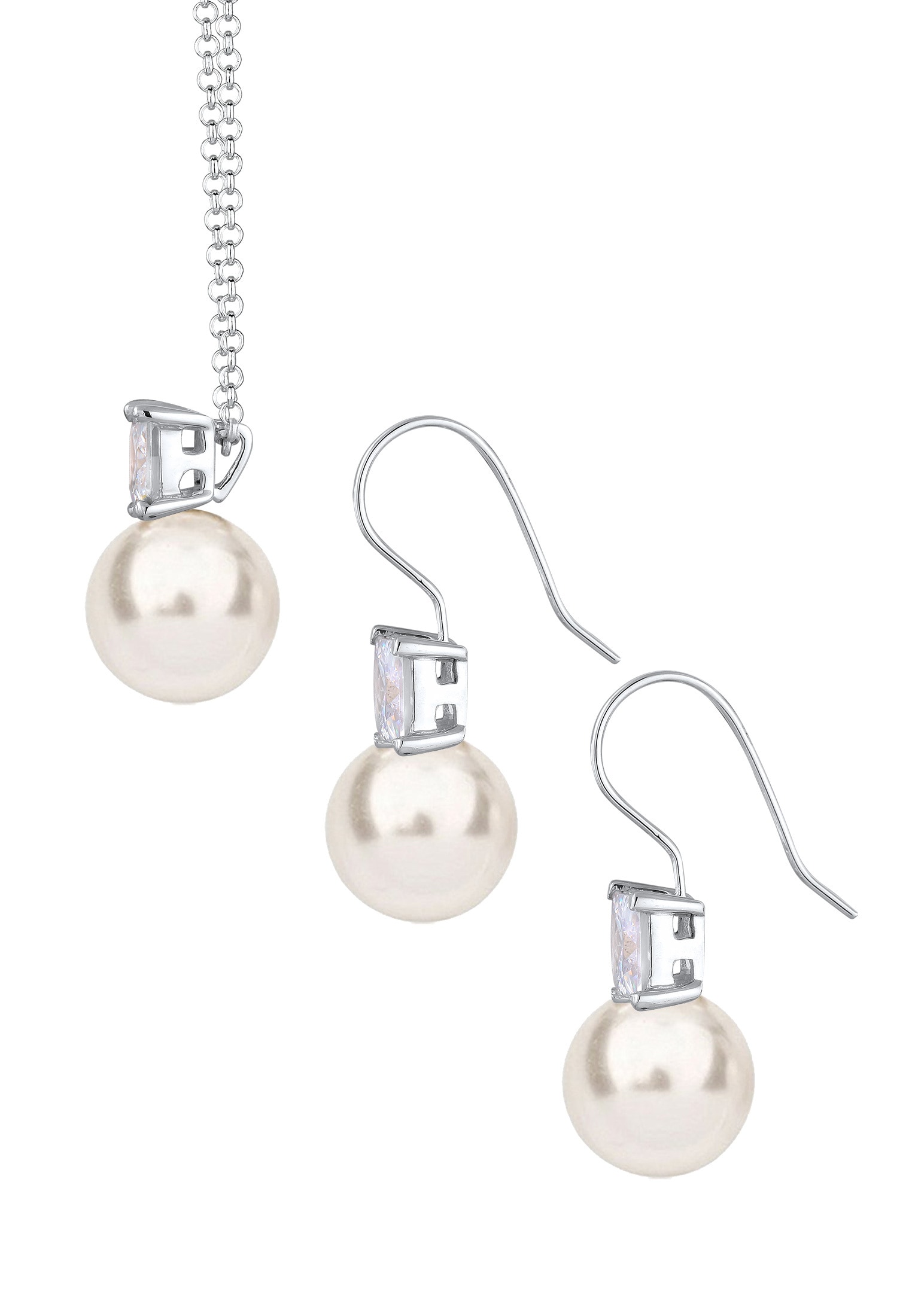 Nenalina Ohrring und Ketten Set »Schmuckset Zirkonia Synthetische Perle 925 Silber« ()