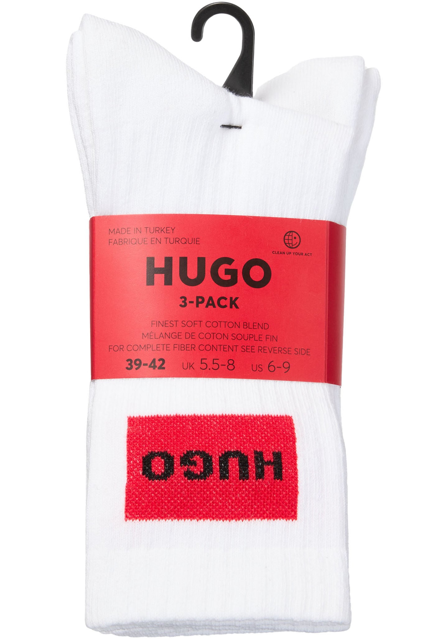 HUGO Underwear Freizeitsocken »3P QS RIB LABEL«, (Packung, 3 Paar, 3er), mit kontrastfarbenen HUGO Logo