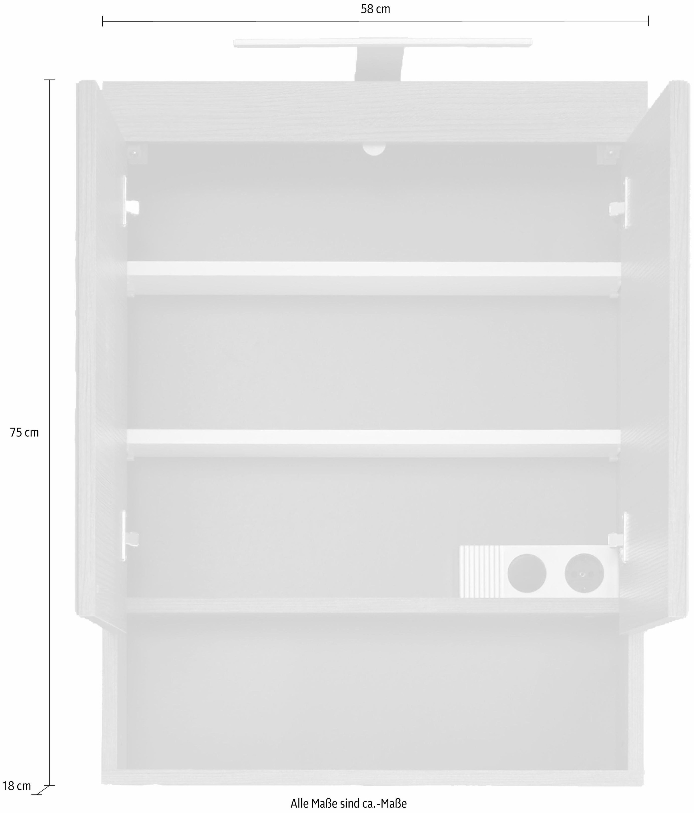 welltime Spiegelschrank »Royan«, Badezimmerspiegel mit offenem Fach - Maße (B/T/H) 58/18/75 cm