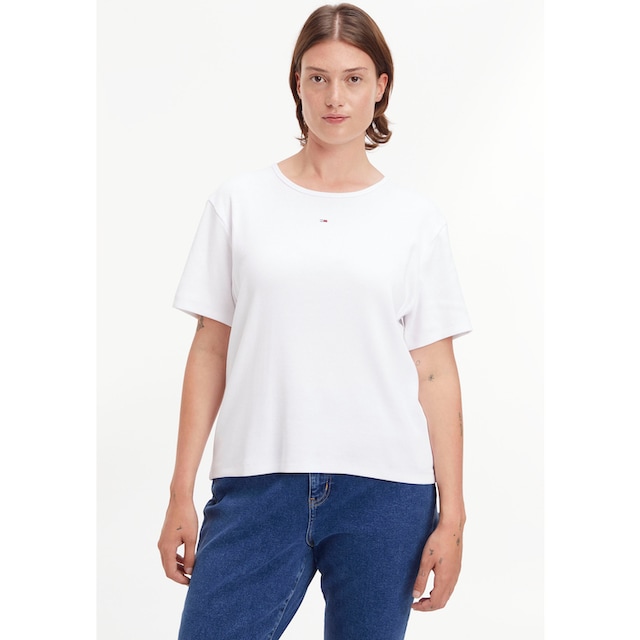 Tommy Jeans Curve Rundhalsshirt »TJW CRV BBY ESSENTIAL RIB SS«, (1 tlg.), PLUS  SIZE CURVE,mit Tommy Jeans-Logostickerei bei ♕