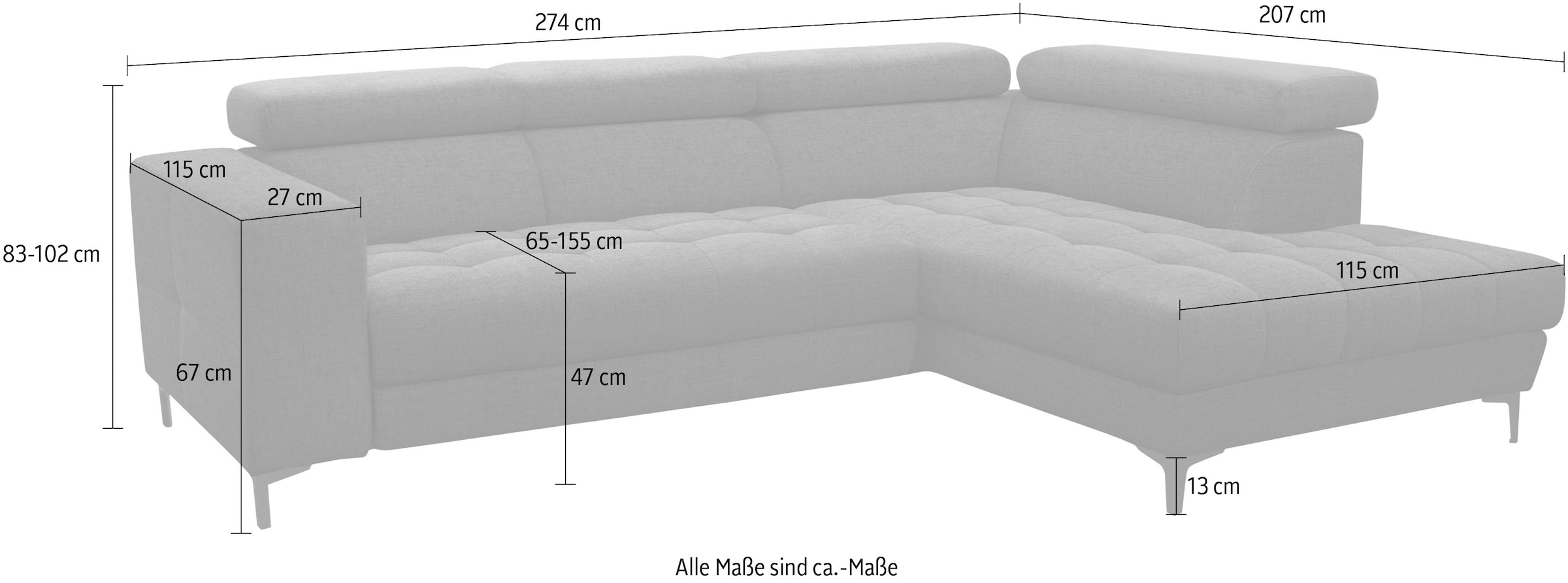 alina Ecksofa »Valea« mit Rückenlehnenverstellung, wahlweise mit ausziehbarer Liegefläche