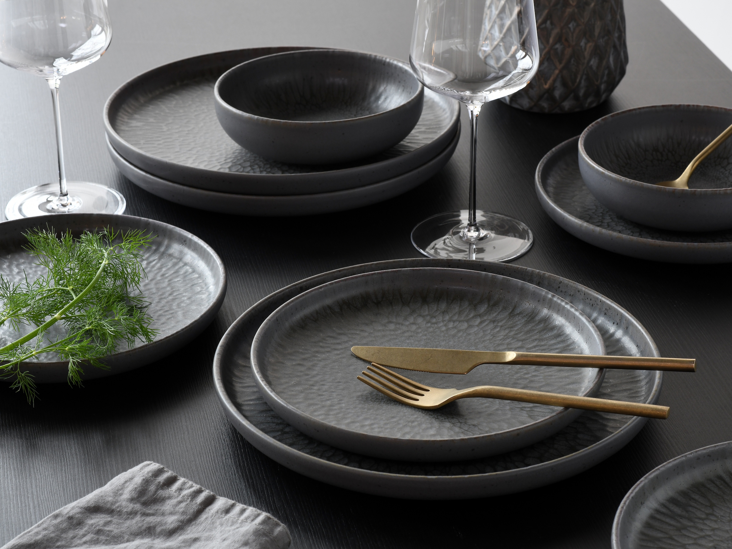 CreaTable Teller-Set »Uno Volcano, Teller Set 12-tlg« Reaktivglasur, Vintage Style