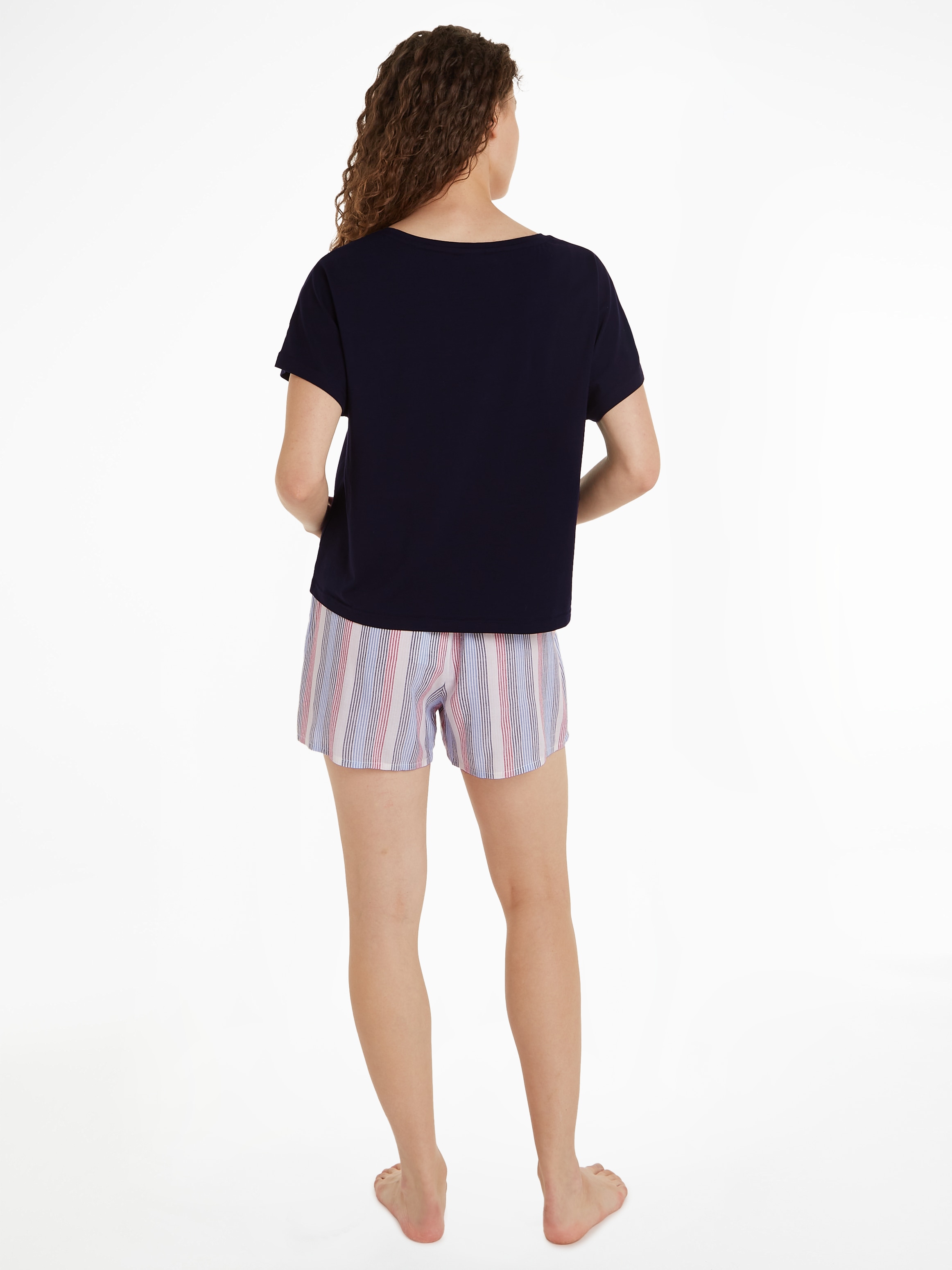 Tommy Hilfiger Underwear Shorty »SS PYJ SET WOVEN«, (Set, 2 tlg., Shirt+Shorts), Shirt uni, Shorts gemustert