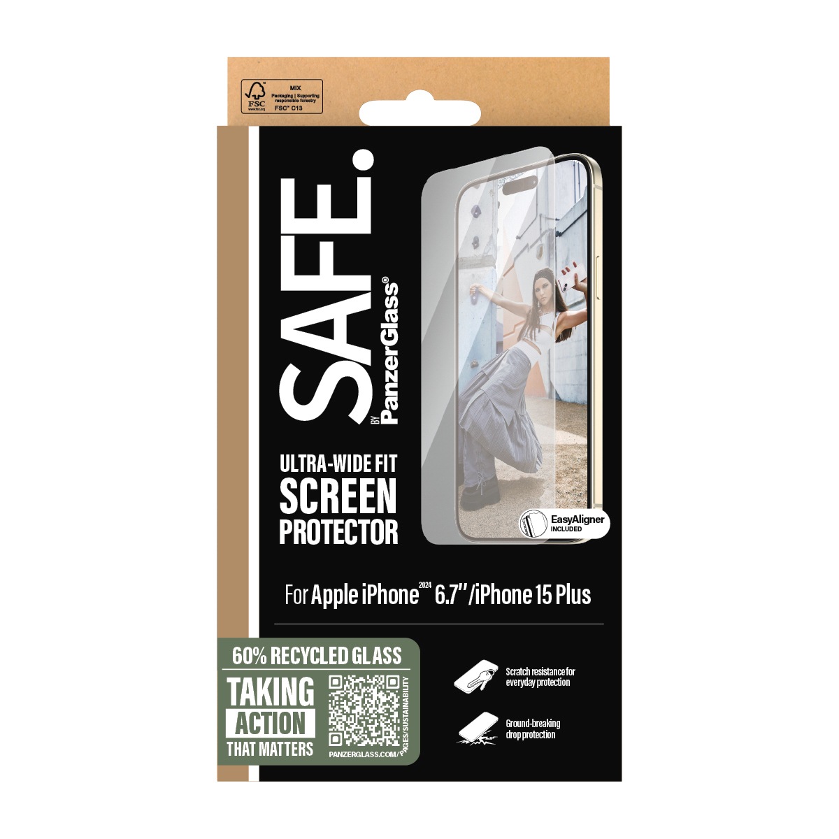 SAFE by PanzerGlass Displayschutzglas »Ultra-Wide Fit Screen Protection«, für Apple iPhone 16 Plus-Apple iPhone 15 Plus, (1 St.), Displayschutzfolie, Schutzfolie, Bildschirmschutz, kratz- & stoßfest
