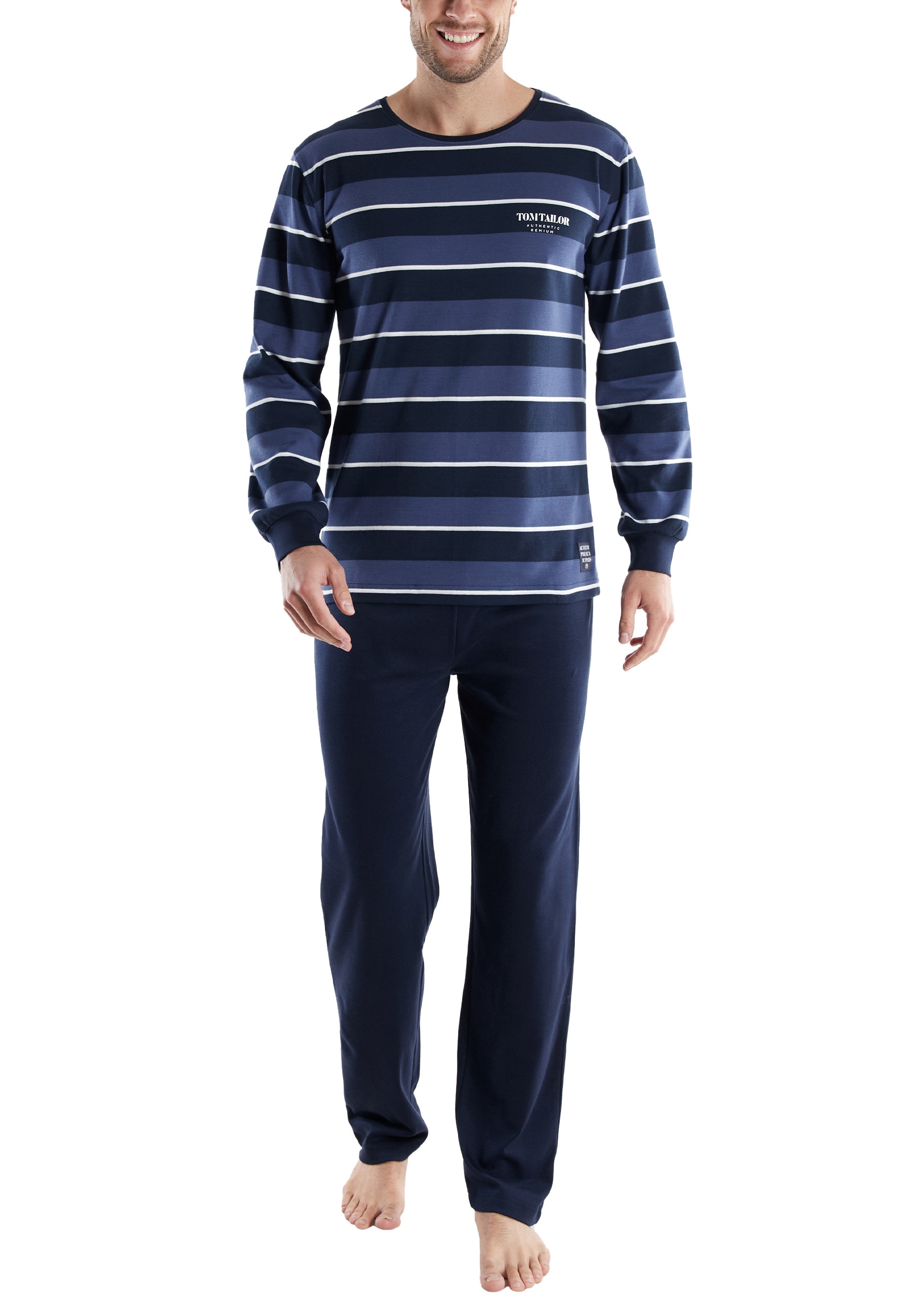 TOM TAILOR Schlafanzug »Rhodos« 2 tlg. Langarm, Rundhalsausschnitt, gestreift, basic, Baumwolle