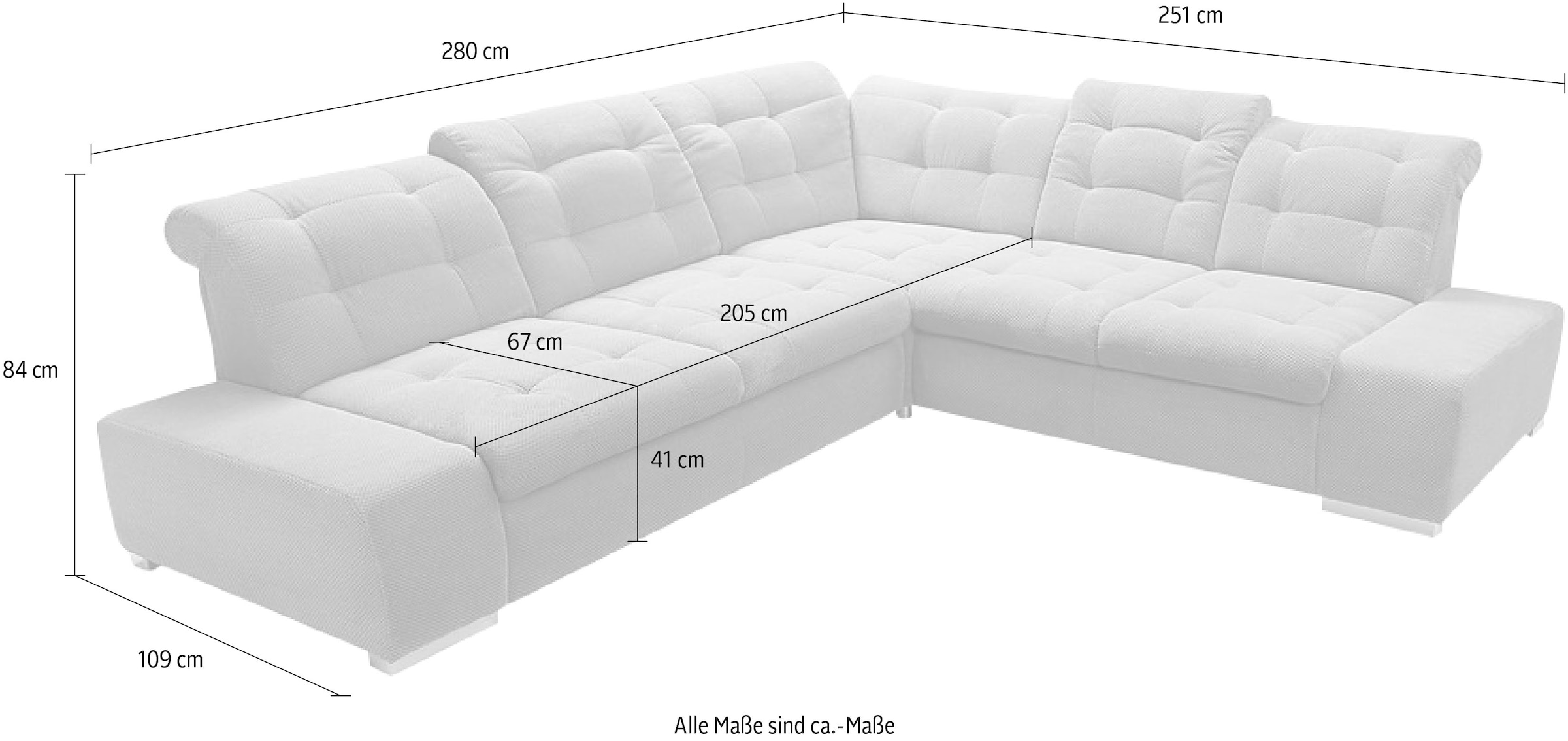 sit&more Ecksofa »Pale L-Form«, inklusive Kopfteilverstellung, wahlweise mit Bettfunktion