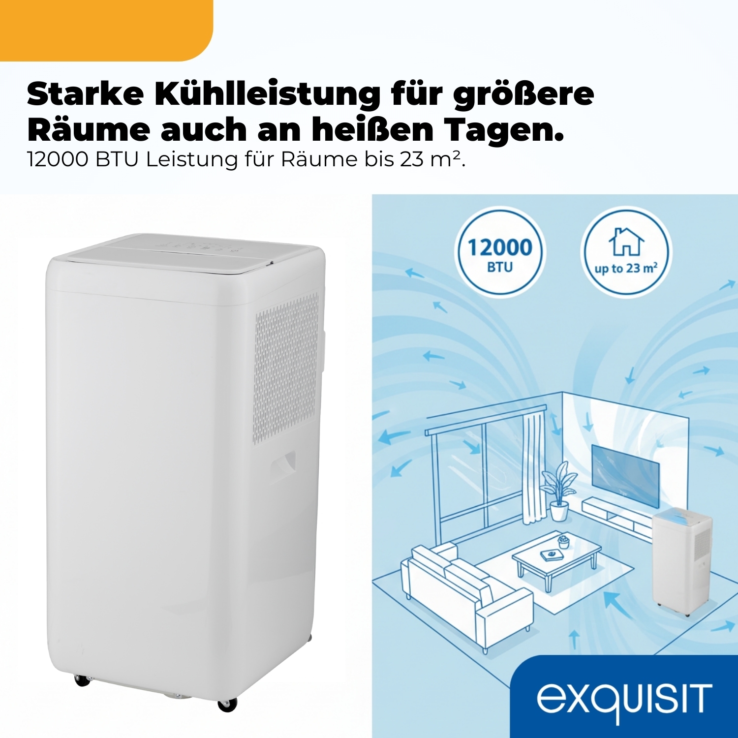 exquisit 4-in-1-Klimagerät »CM 31200 we, für Räume bis zu 23m²« Ganzjähriger Komfort mit Kühlen, Heizen, Entfeuchten und Lüften
