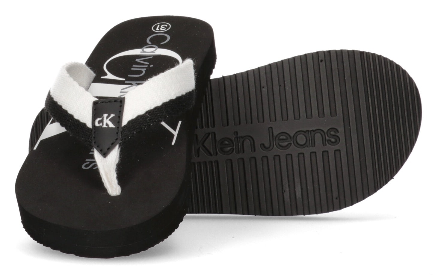 Calvin Klein Jeans Zehentrenner »LOGO PRINT«, Sommerschuh, Schlappen, Badeschuh, Poolslides mit großem Logodruck