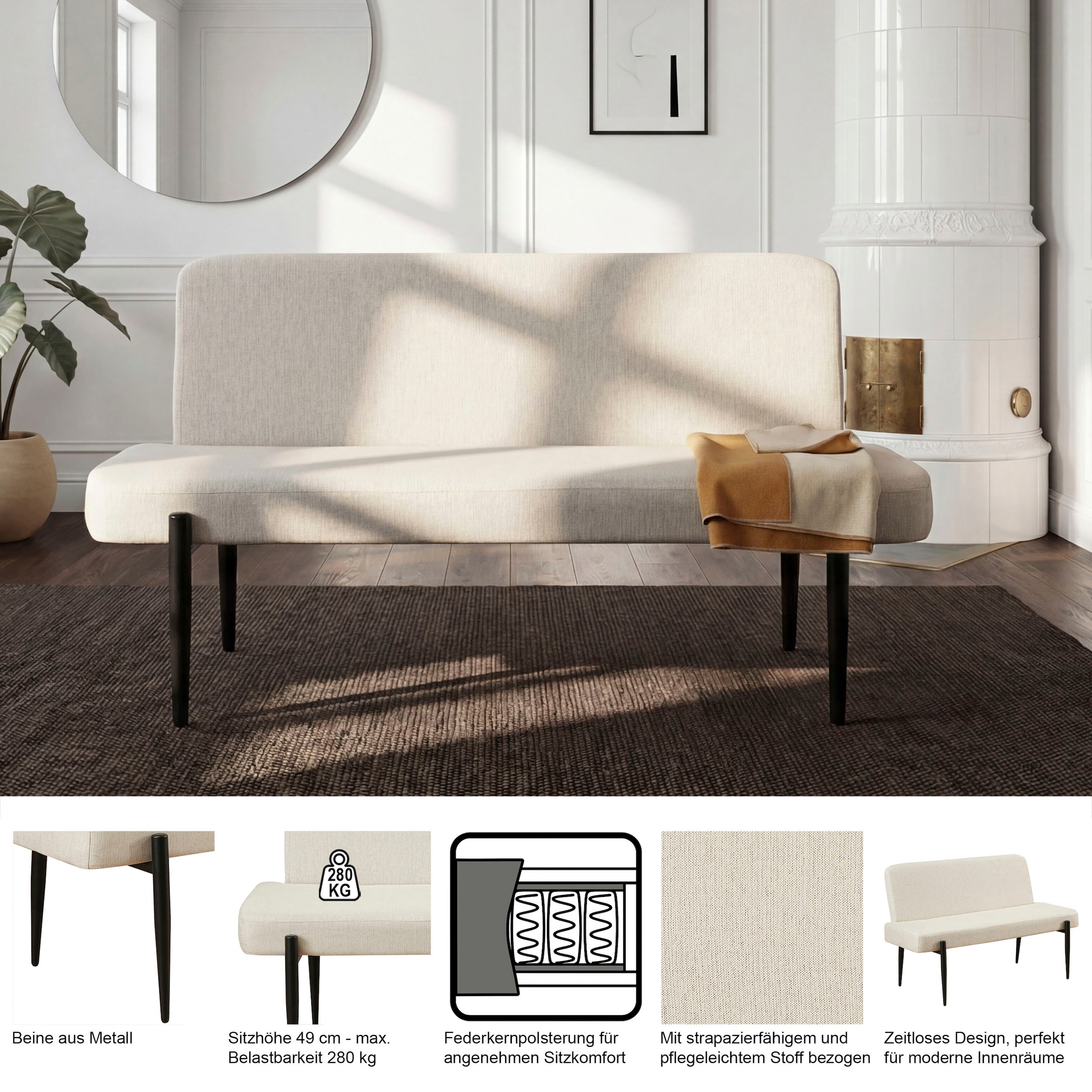 OTTO home Essbank »Frida« Federkern, pflegeleichtem Velours oder Webstoff Bezug, Breite 160 cm