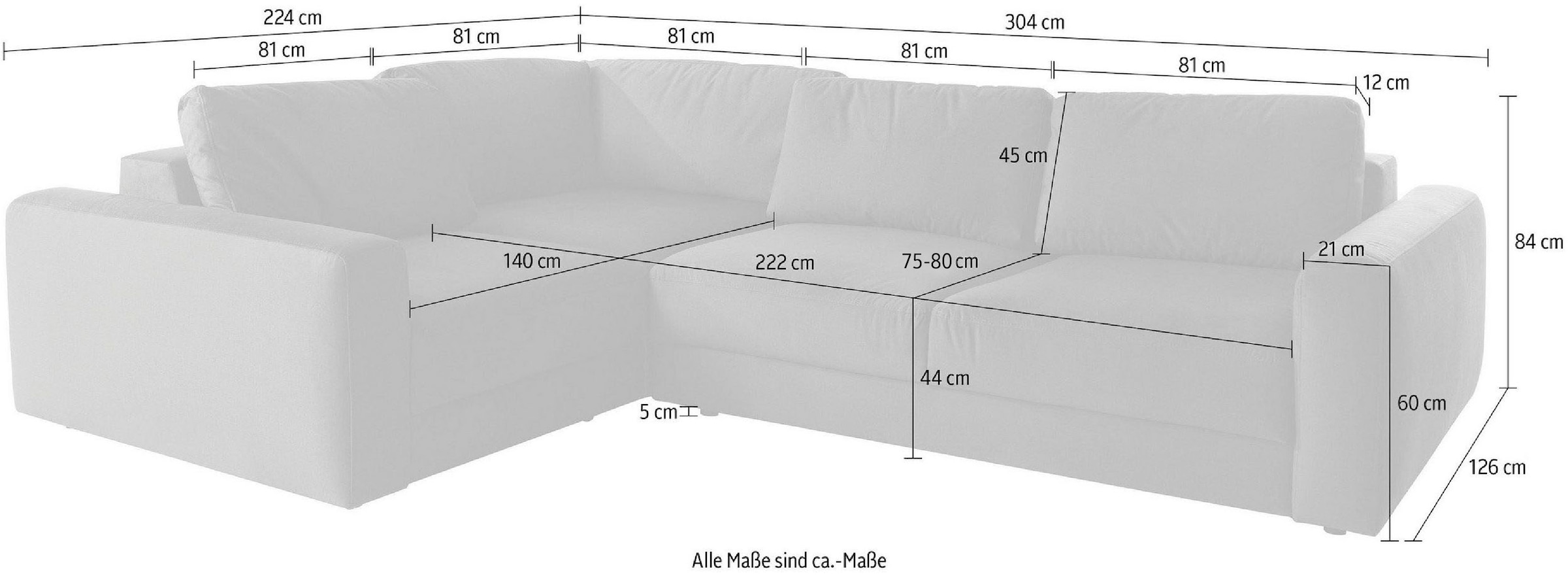 Places of Style Ecksofa »Bloomfield, L-Form«, extra tiefe Sitzfläche, wahlweise mit Sitztiefenverstellung