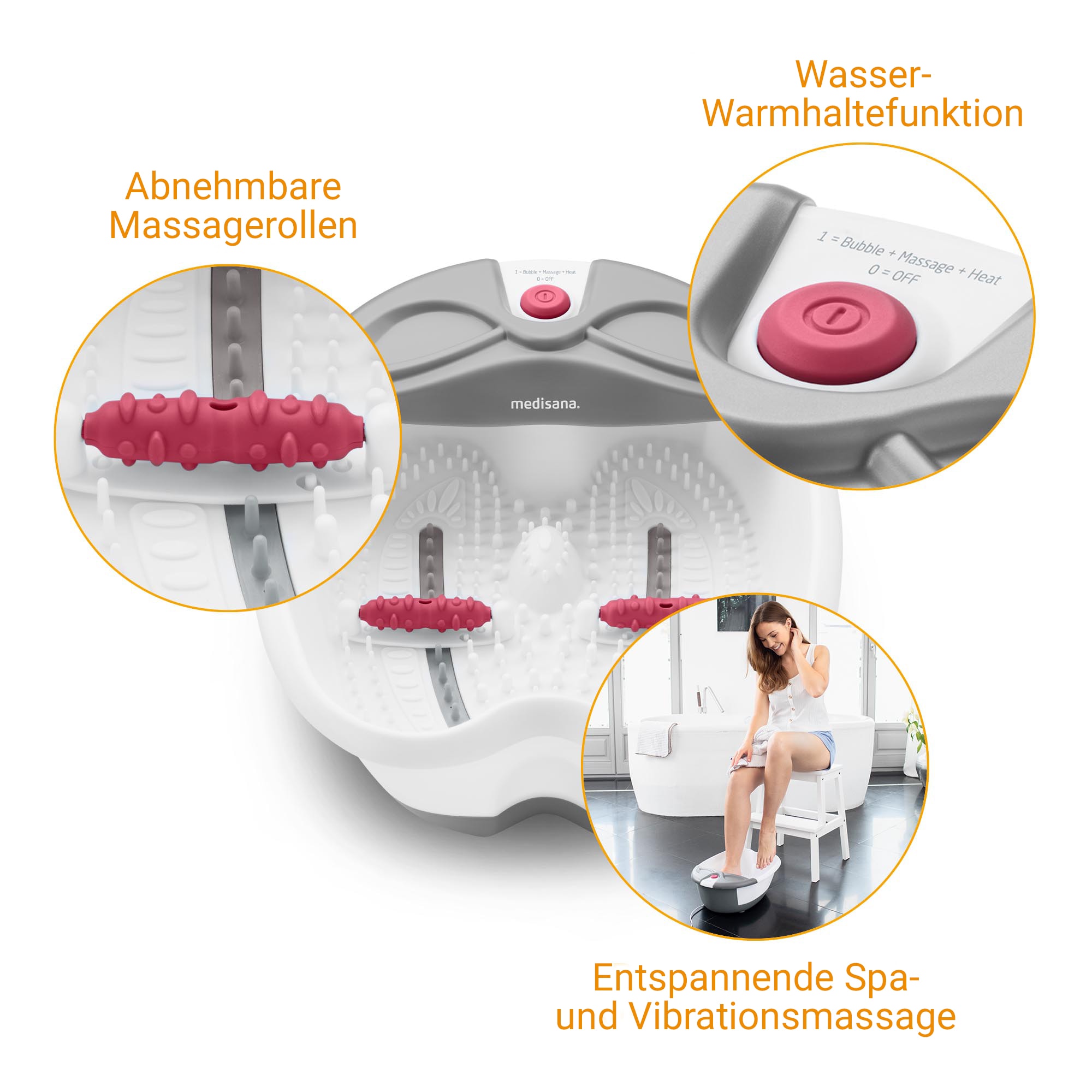 Medisana Fußbad »FS 300« Set, 3-tlg., Sprudel- und Vibrationsmassage, Reflexzonenmassage