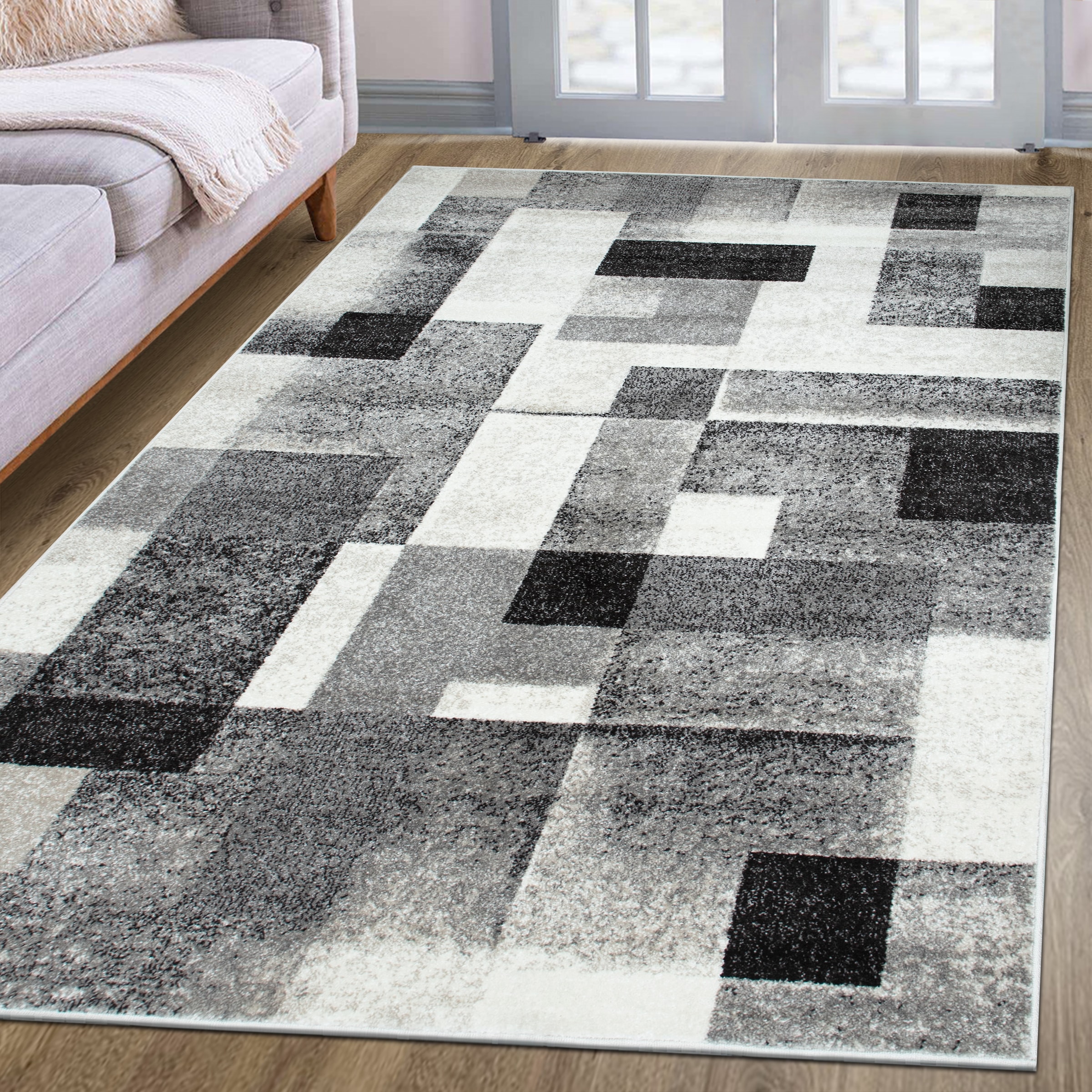 OTTO home Teppich »Corine« rechteckig 9 mm Höhe mit besonders weichem Flor, Kurzflor, modernes Karo-Design,