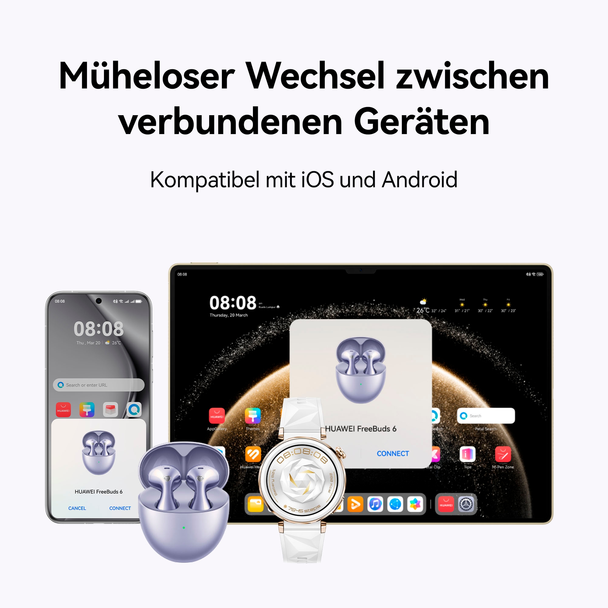 Huawei wireless In-Ear-Kopfhörer »FreeBuds 6«, A2DP Bluetooth, Active Noise Cancelling (ANC)-Freisprechfunktion, Dual-Lautsprecher, Active Noise Canceling