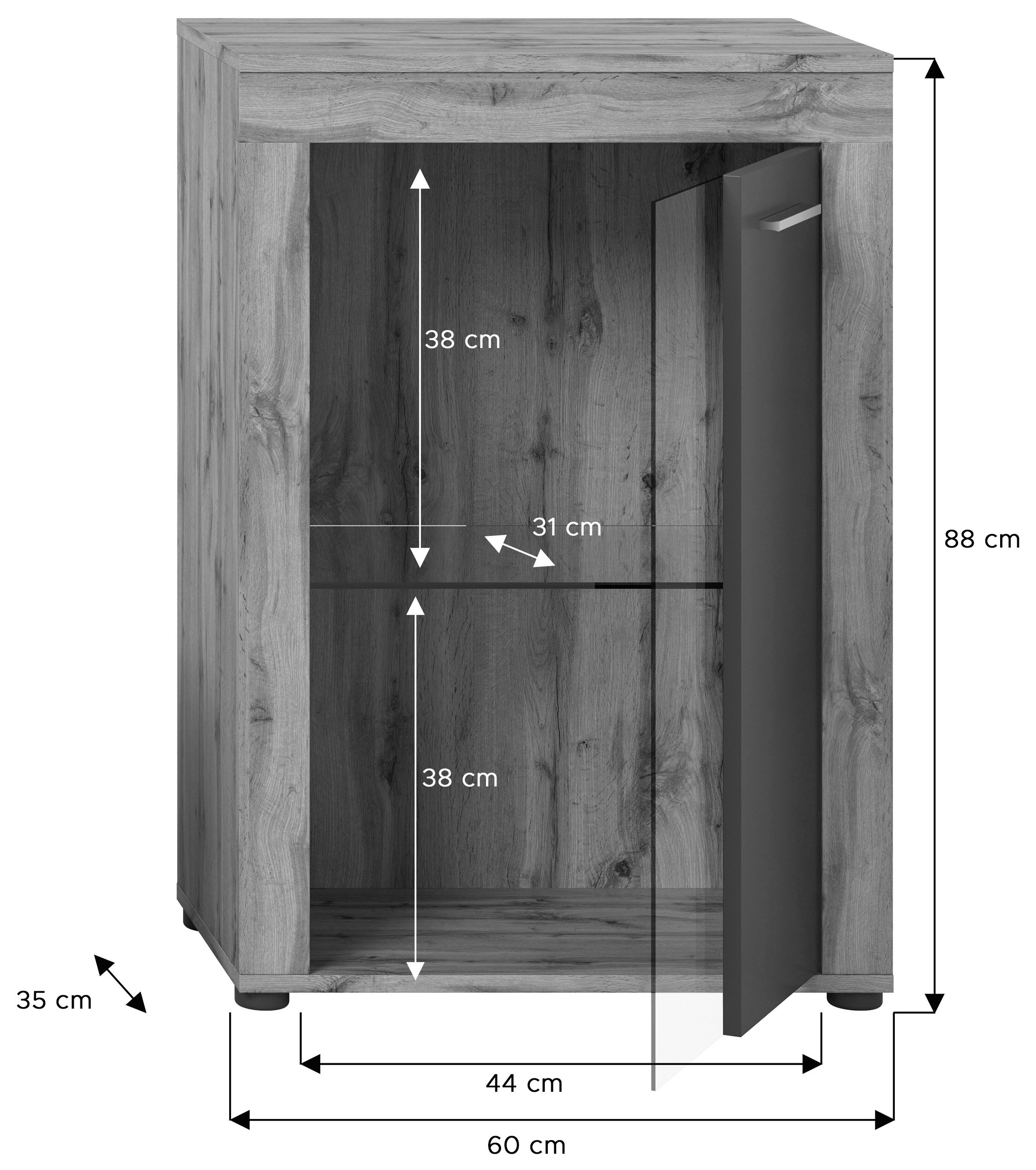 INOSIGN Vitrine »Aosta, Breite 60 cm, stehend oder hängend, in verschiedenen Farben«, Türanschlag wechselbar, 1 Glaseinlegeboden, Hängeeitrine, Standvitrine