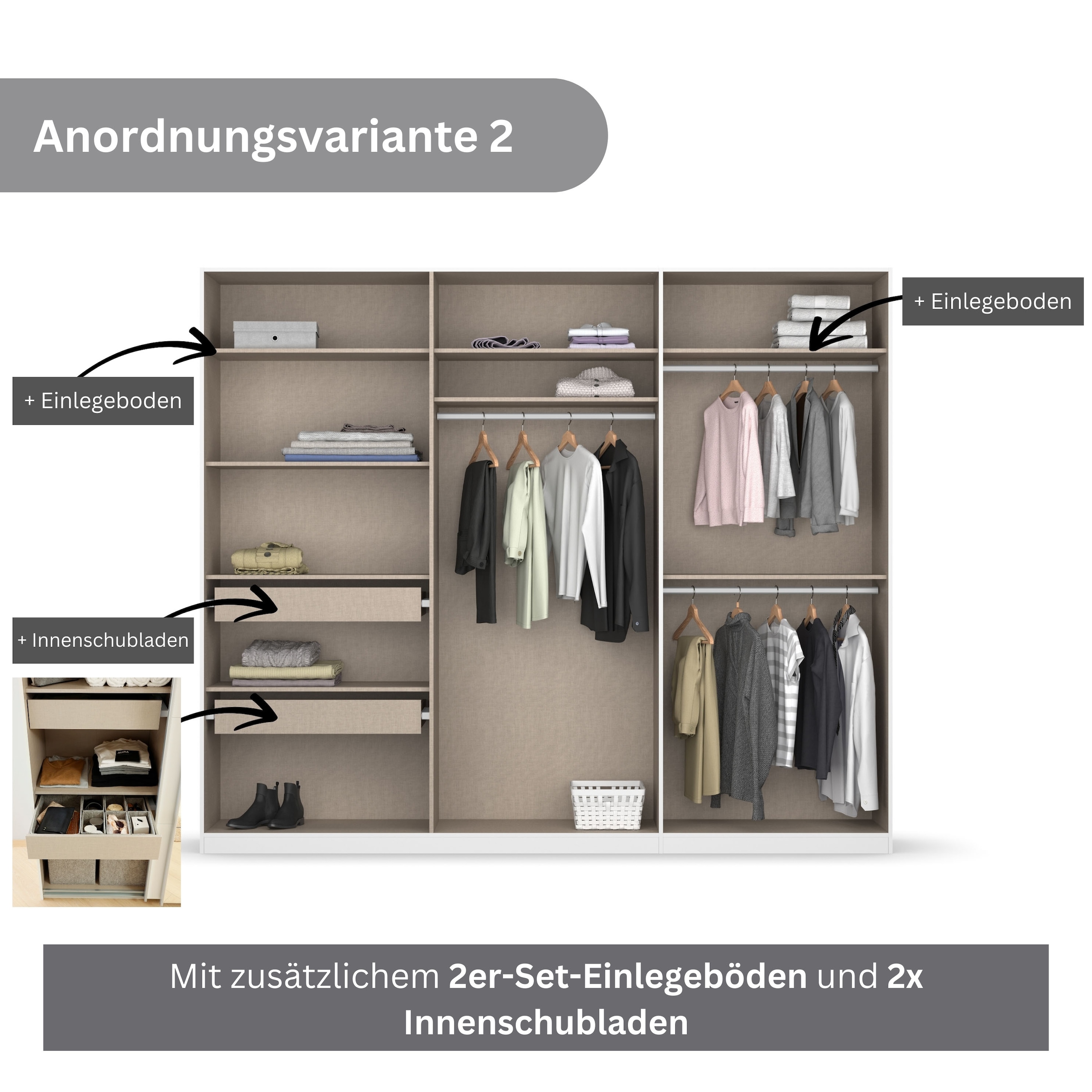 rauch Drehtürenschrank »Kleiderschrank Schrank Garderobe KOLUNA mit Dekor-Front«, inkl. 2 Innenschubladen sowie extra Einlegeböden MADE IN GERMANY