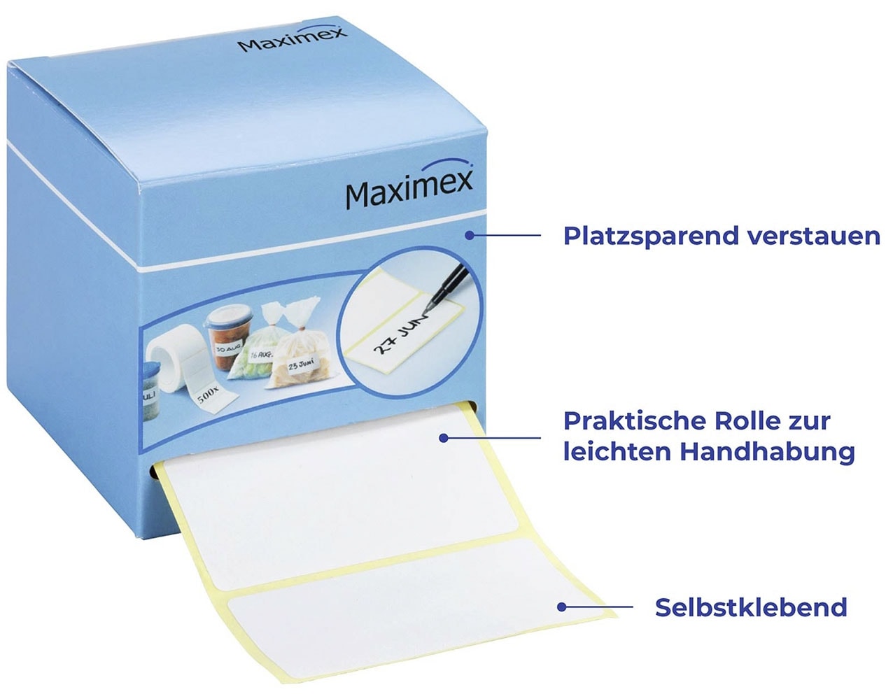 Maximex Etikettenrolle »Etiketten-Ex und Haftetiketten«, (Set, 4 St.), selbstklebend, zum Beschriften, mit Etikettenentfernungsstiften