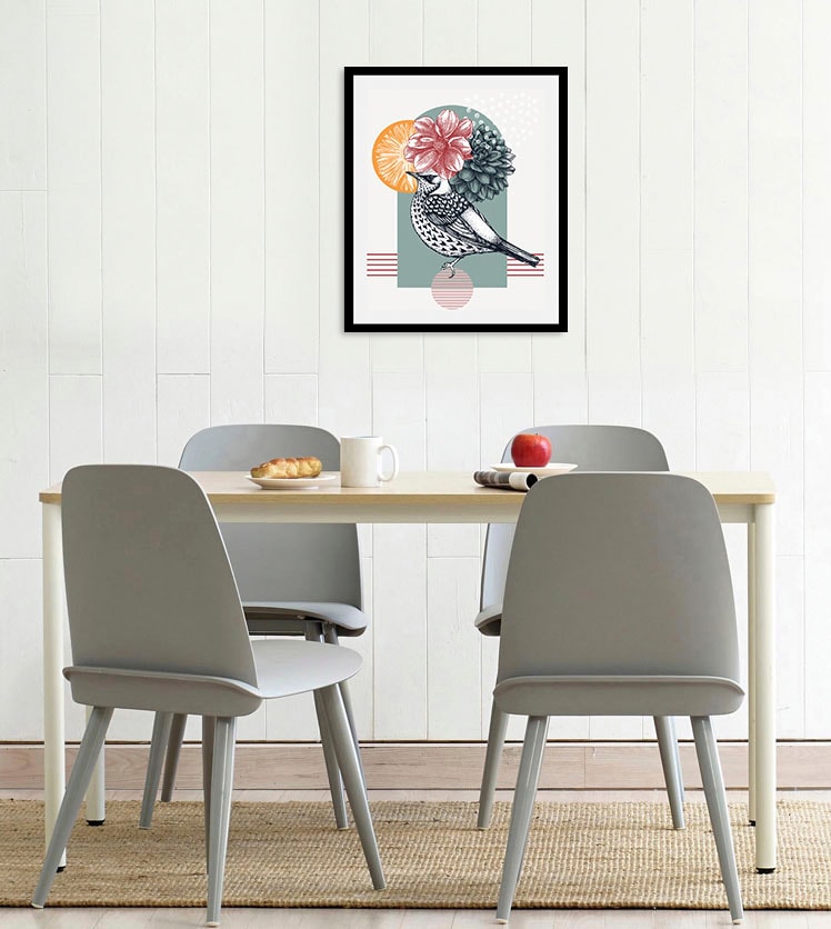 queence Bild »Birdy« Abstrakt | Blumen | Blumenbilder | Pflanzen | Pflanzenbilder | Vogelbilder | Vögel 1 Stk. tlg. gerahmt