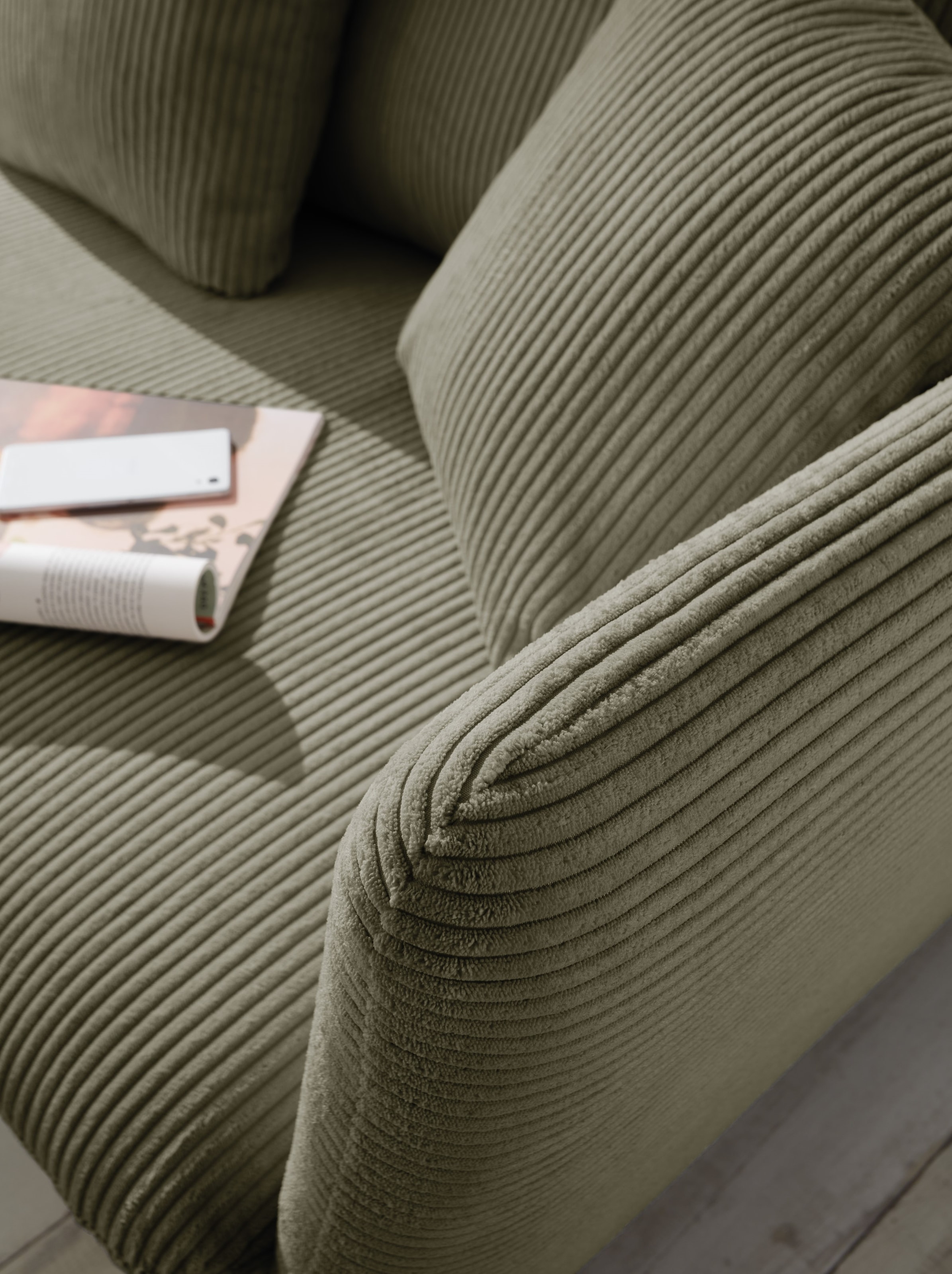 andas Ecksofa »MERLE, 258 cm, L-Form, traumhafter Cord,«, mit Bettfunktion und Bettkasten, Liegefläche 224 x 139
