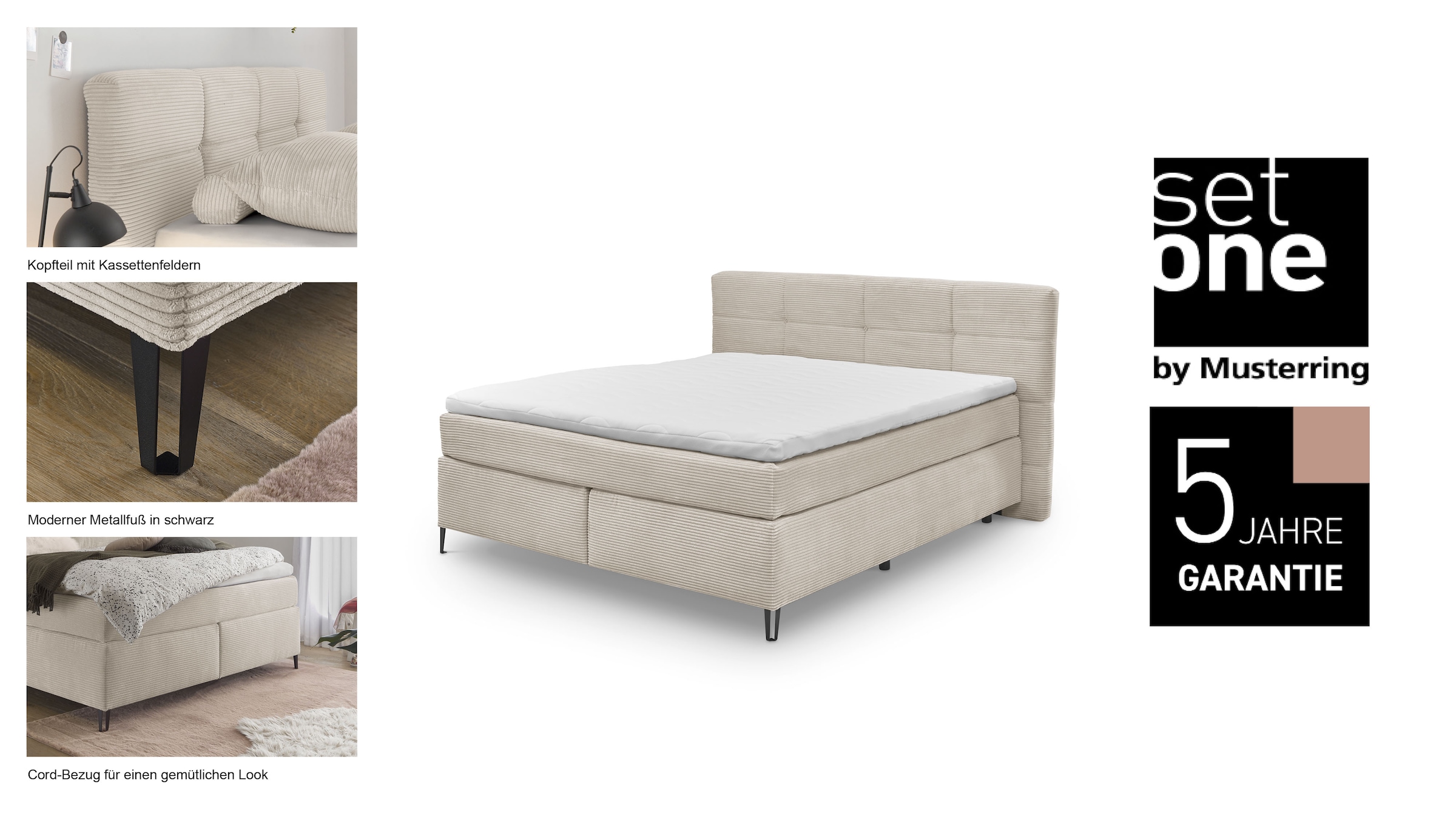 set one by Musterring Boxspringbett »Fairfield«, mit Metallfuß schwarz, Wendematratze, Breite 160 oder 180 cm