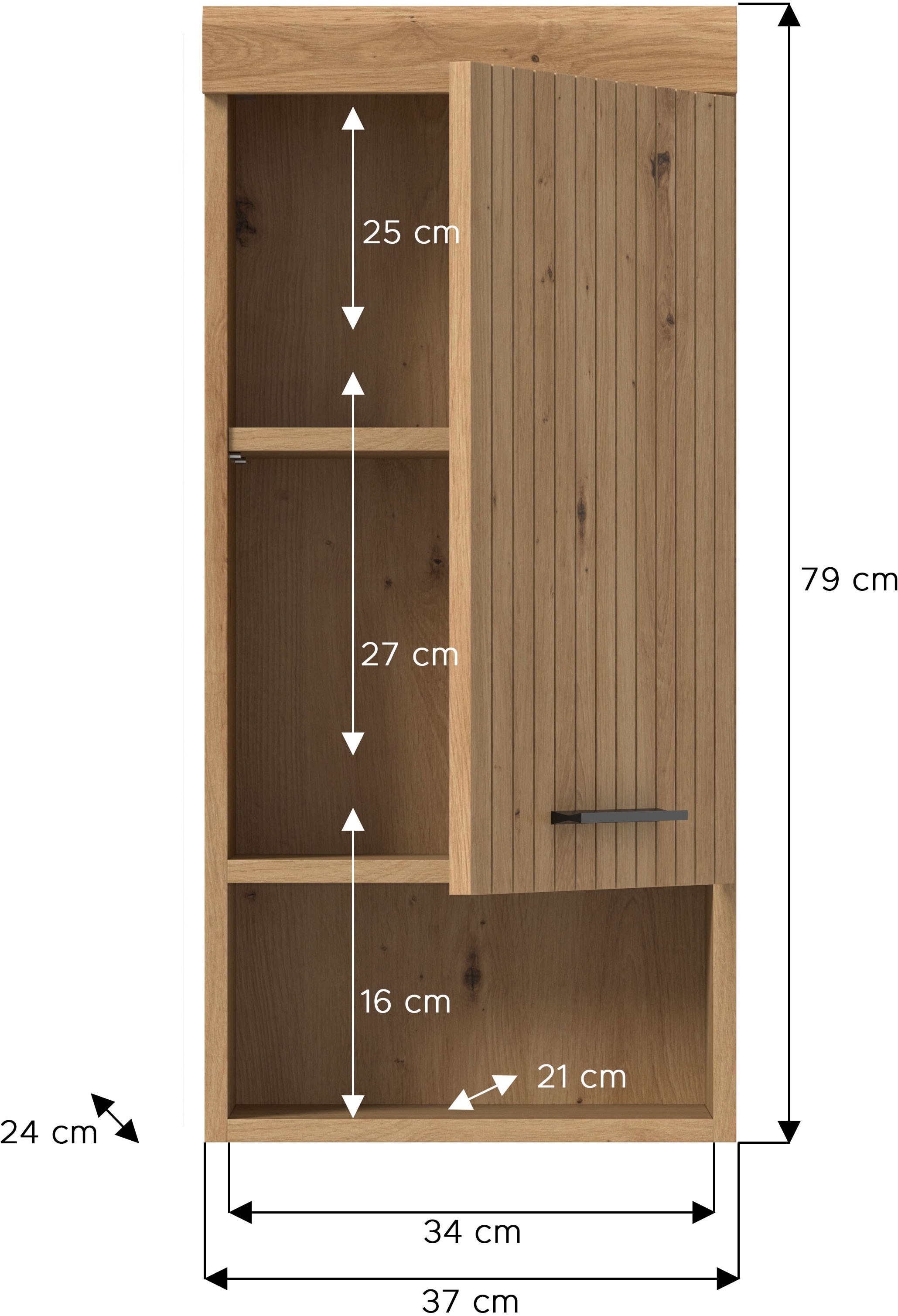welltime Hängeschrank »SIENA, Breite 37cm, 1 Tür, 1 offenes Fächer, 1 Einlegeboden, MDF-Front« TOPSELLER!, 1 Stk. tlg. in verschiedenen Farben erhältlich, Badmöbel, Badschrank, Schrank, Bad