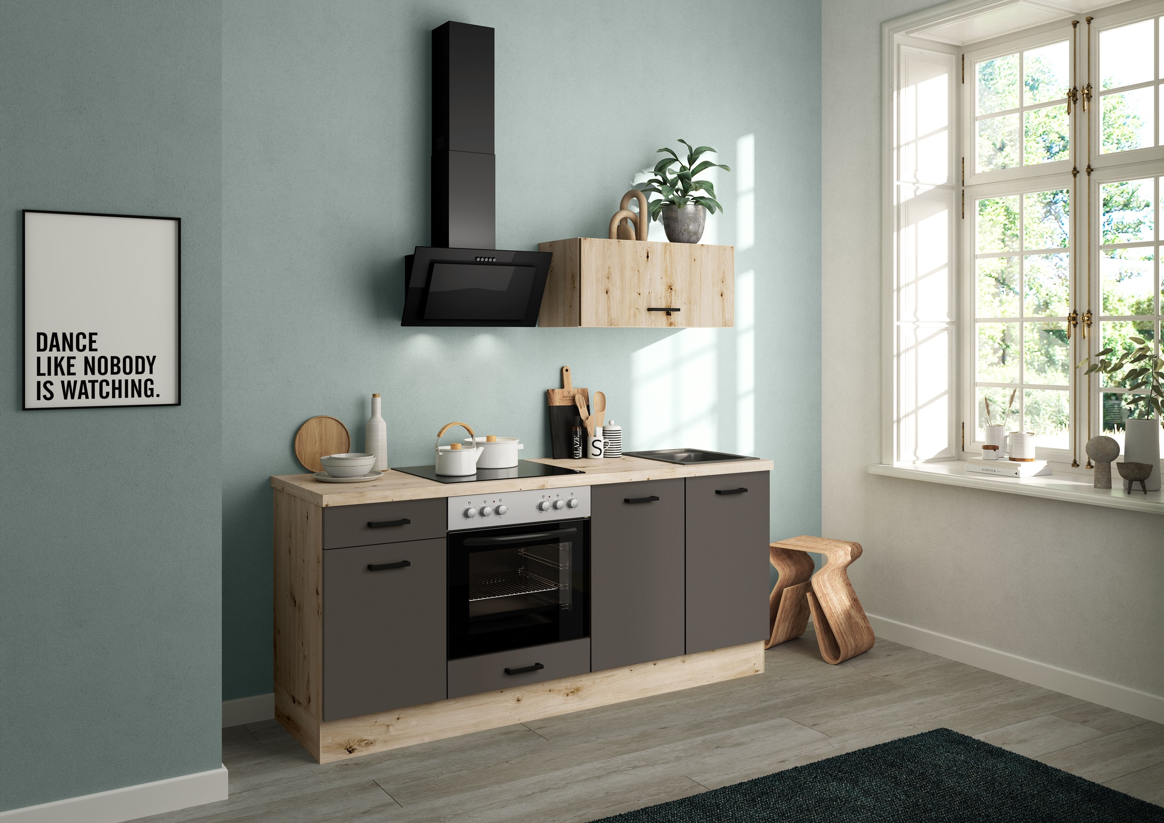 IMPULS KÜCHEN Küchenzeile »"Lissabon", Ausrichtung wählbar, Schubkästen mit Soft-Close,«, (Set), vormontiert, wahlweise mit E-Geräten, mit Vollauszug, Breite 195 cm