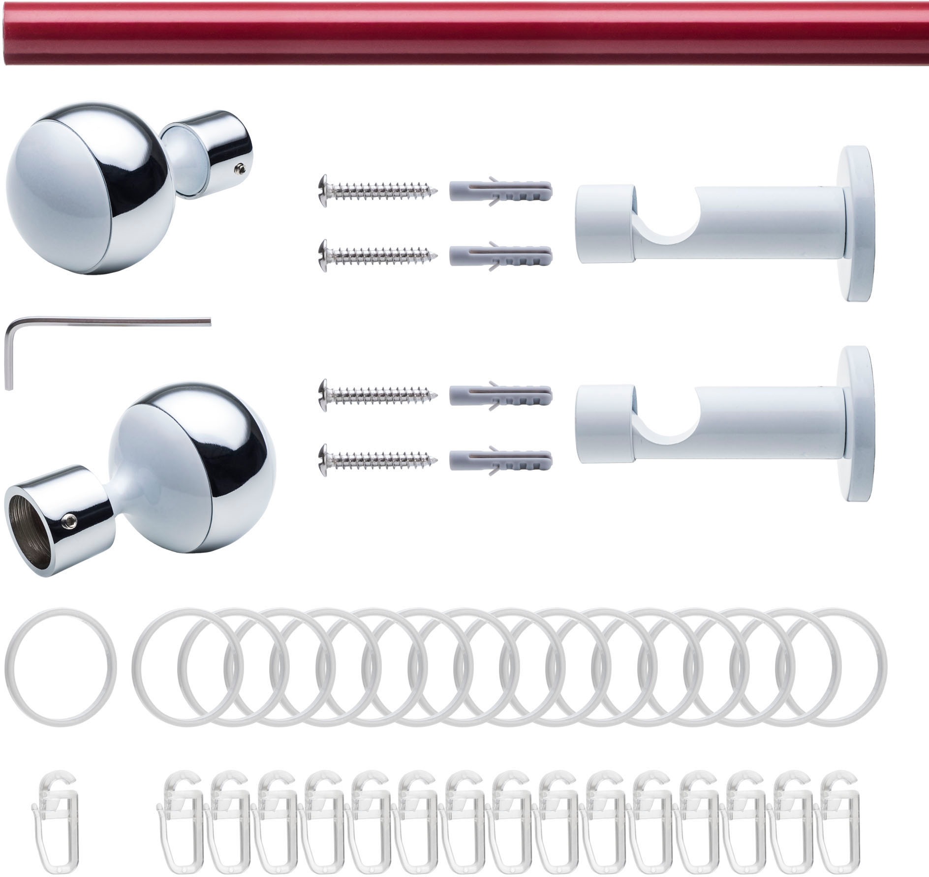 Liedeco Gardinenstange »Fertigstilgarnitur Celebration mit Power 1 Gardinenstange läufig-läufig, Kugel Ring«, Fixmaß, Komplett, 20 mm Farbkombination