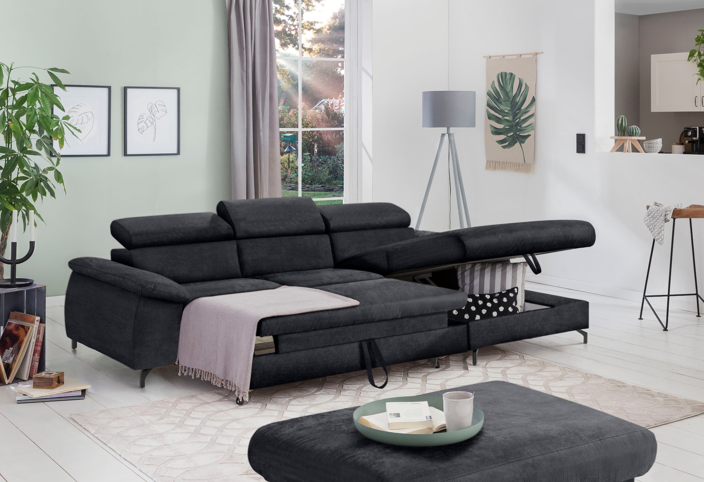COTTA Polstergarnitur »Komaris L-Form«, (Set), Set bestehend aus: Ecksofa mit Kopfteilverstellung & Hocker