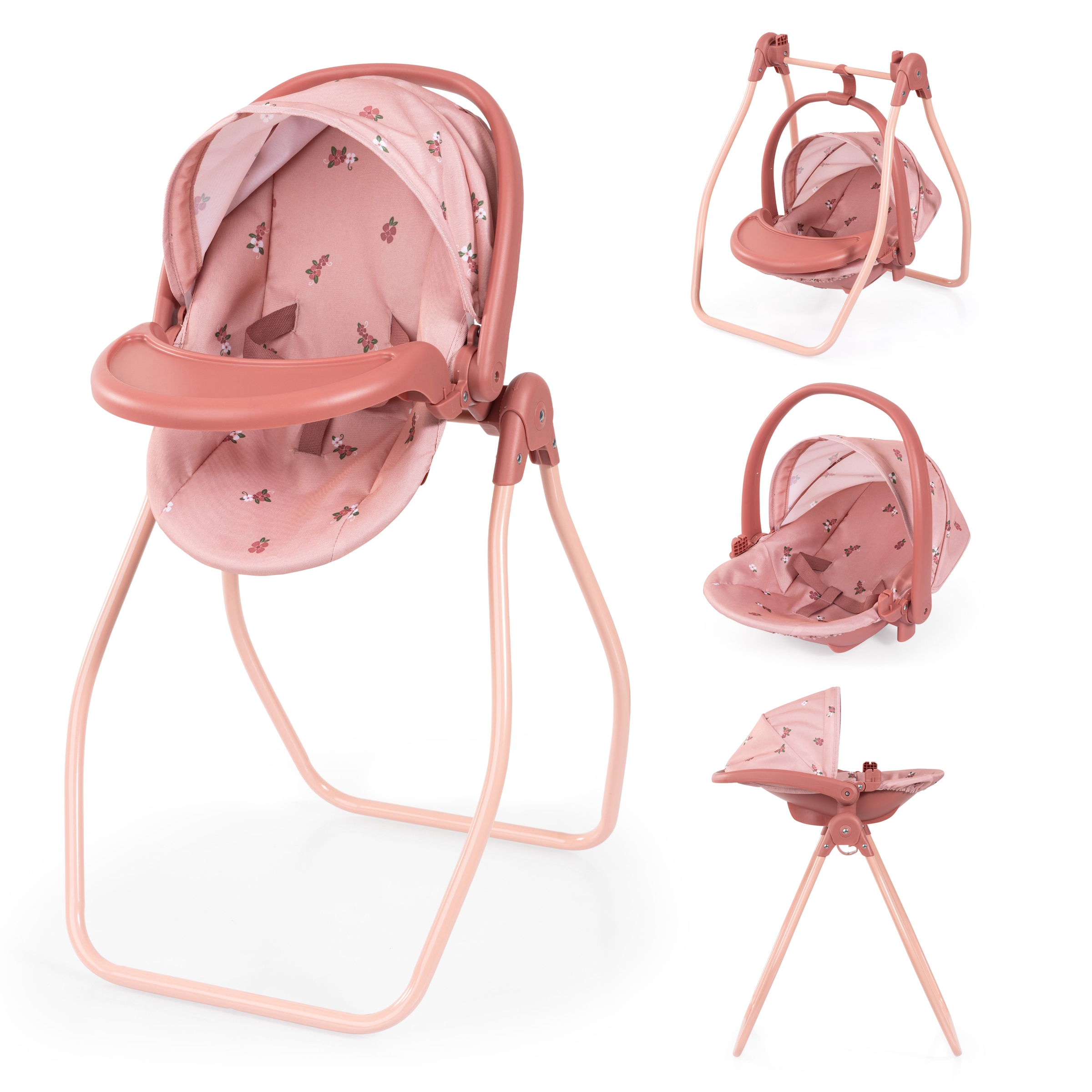 Bayer Puppen Autositz »4in1 Puppen-Autositz mit Wippe, rosa« Puppenhochstuhl, -bett, -schaukel oder -trage