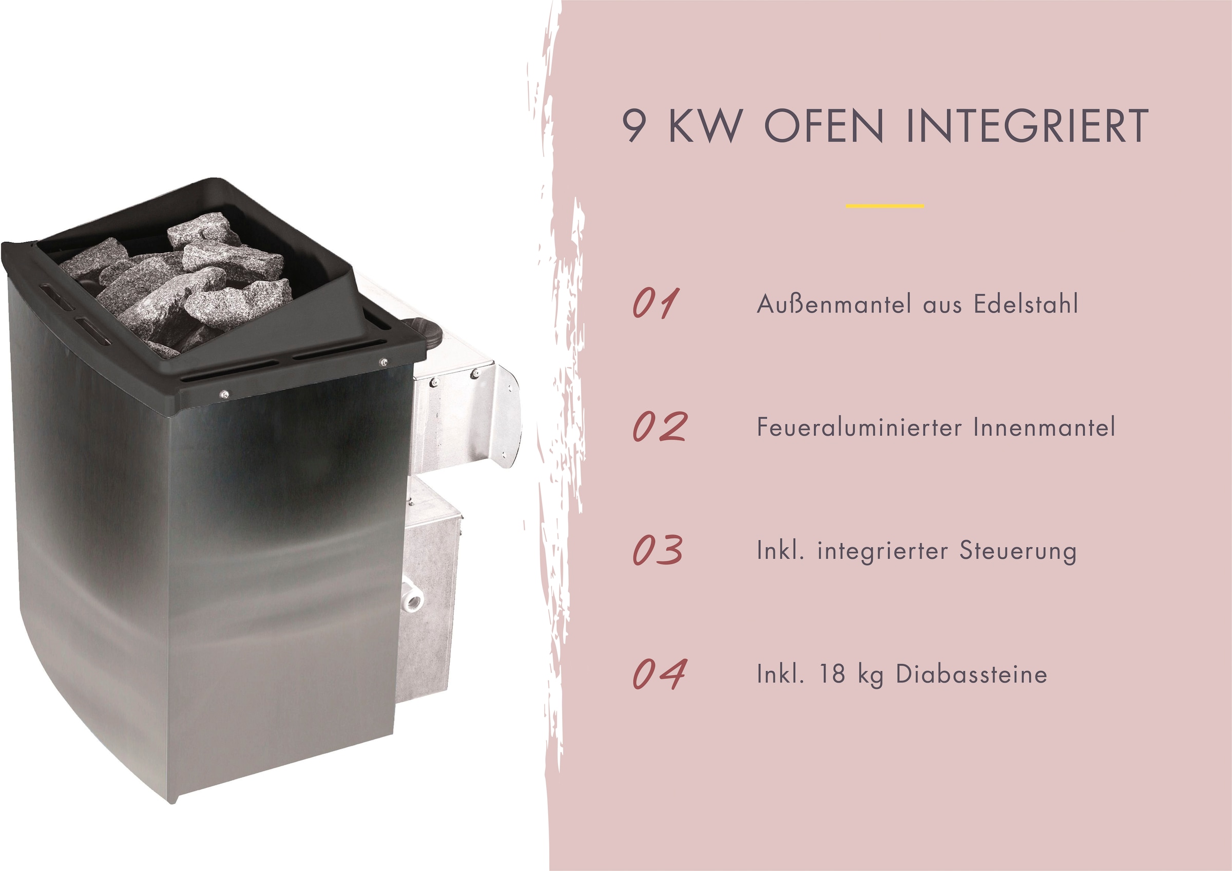 welltime Sauna »»Josie««, 9-kW-Ofen mit int. Steuerung