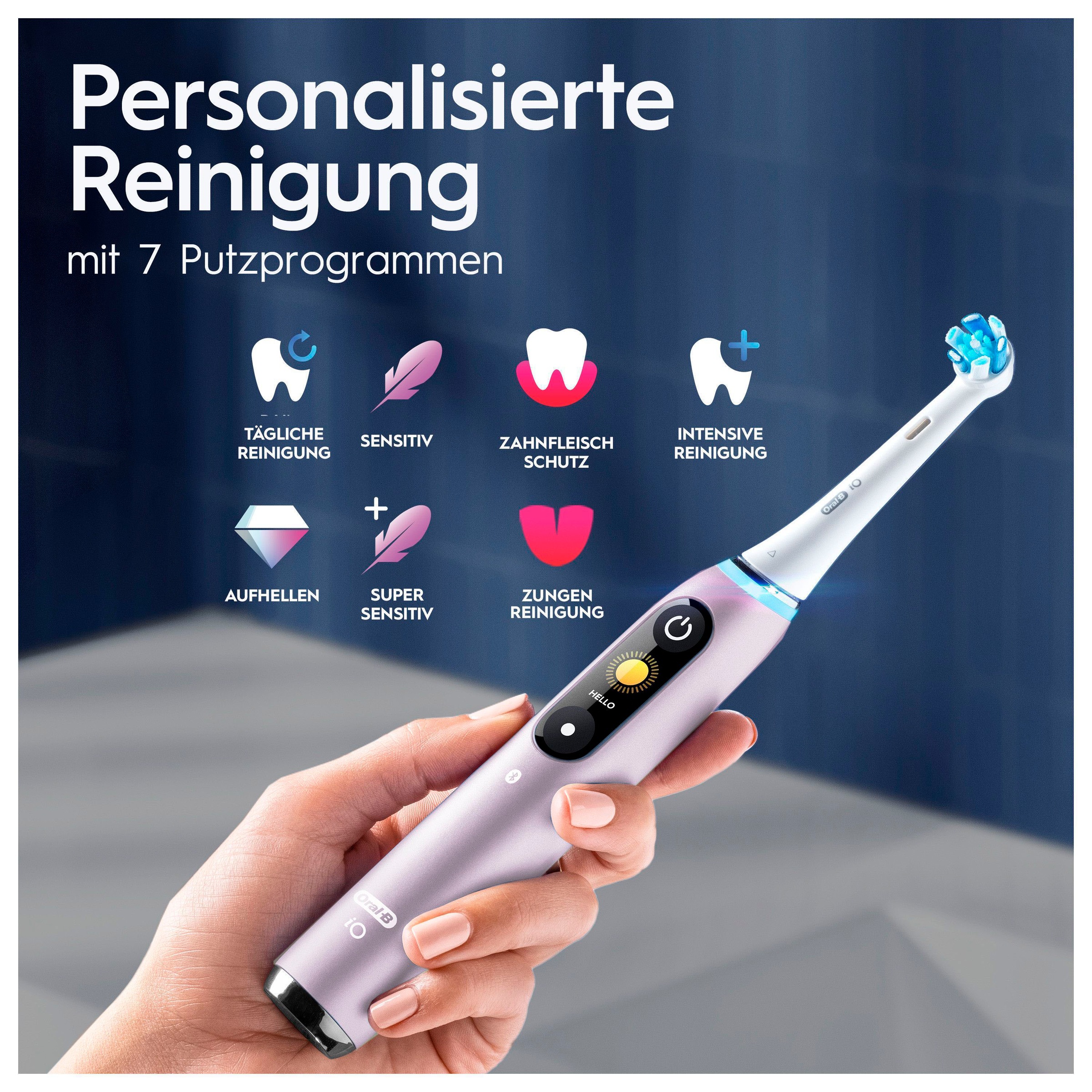 Oral-B Elektrische Zahnbürste »iO 9«, 2 St. Aufsteckbürsten, mit Magnet-Technologie, 7 Putzmodi, Farbdisplay & Lade-Reiseetui