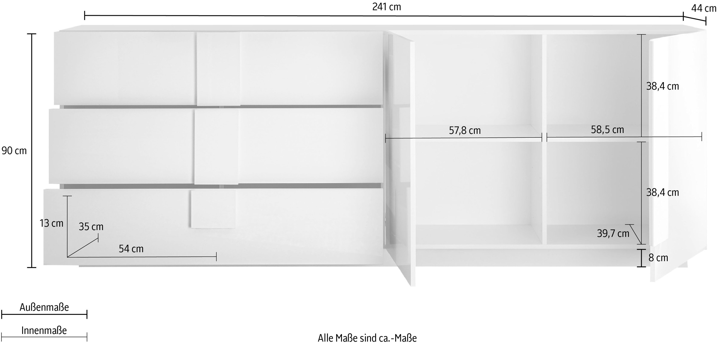 INOSIGN Sideboard »Jupiter«, Breite 241 cm mit 3 Schubkästen