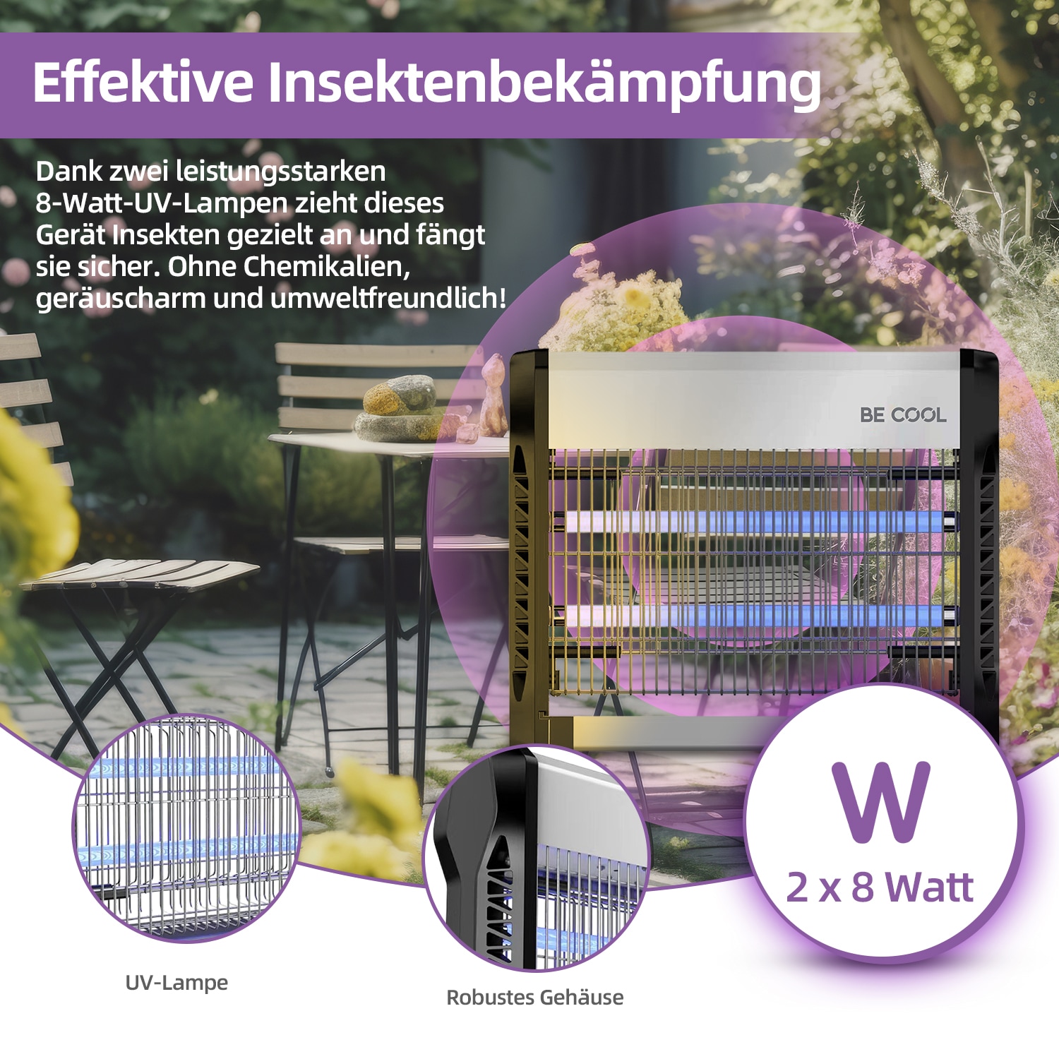 be cool Insektenvernichter »Profi-Insektenvernichter BCIV23W2500«, 2500 Volt, abnehmbare Auffangschale