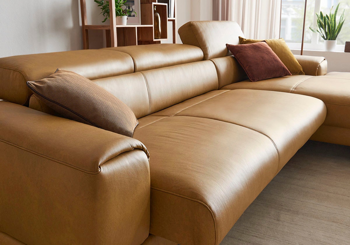 W.SCHILLIG Ecksofa »piedroo, Designsofa mit tollem Sitzkomfort, bequem und elegant, L-Form«, Kopfteilverstellung, wahlweise mit Sitztiefenverstellung, Breite 343cm