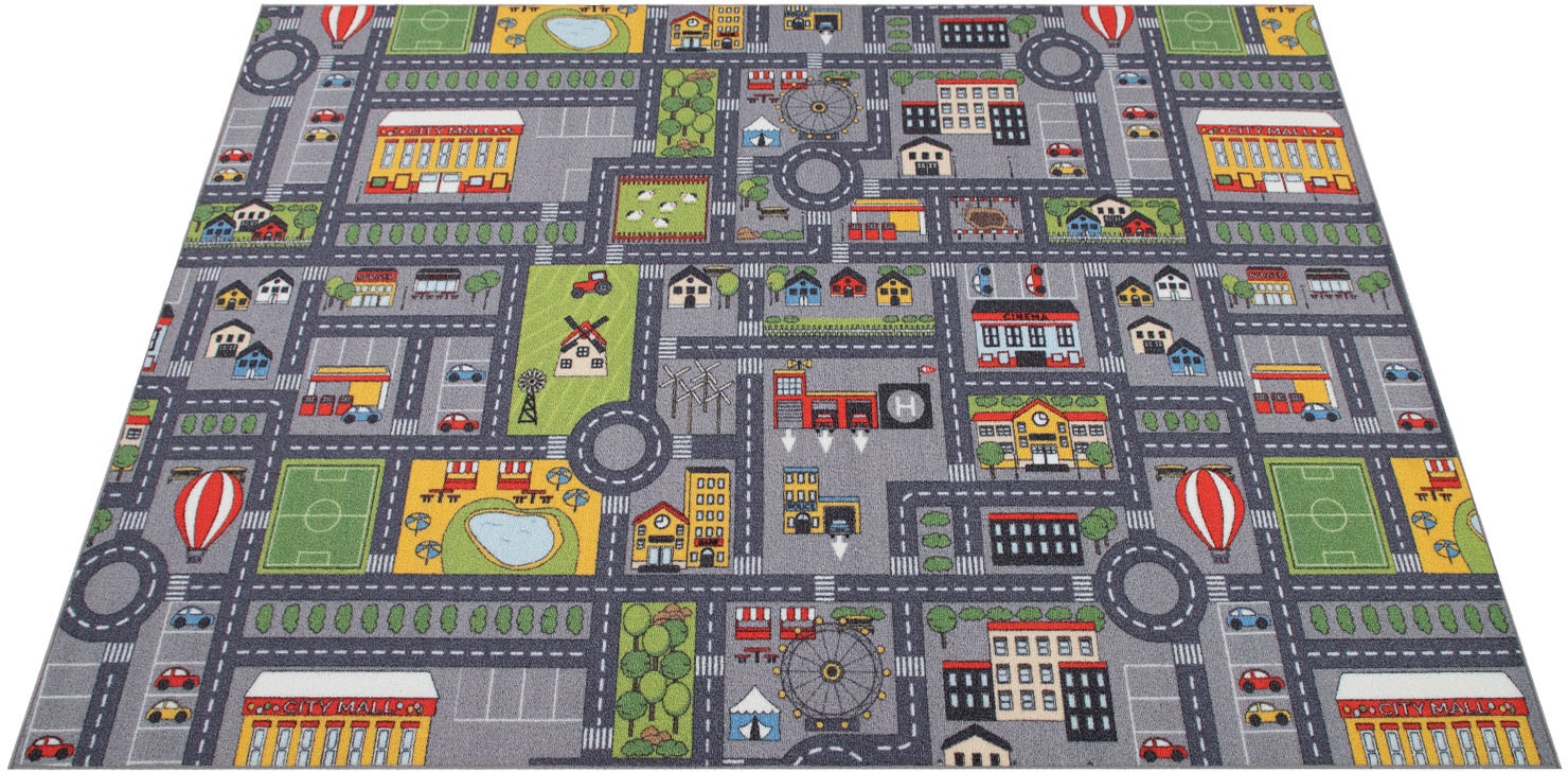 Paco Home Kinderteppich "Bino 577" rechteckig 5 mm Höhe Straßen-Spiel-Teppich, Kinderzimmer