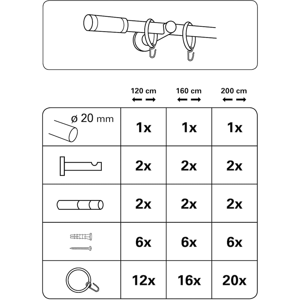 GARDINIA Gardinenstange »Gardinenstangen Set Metall«, 1 läufig-läufig, Fixmaß