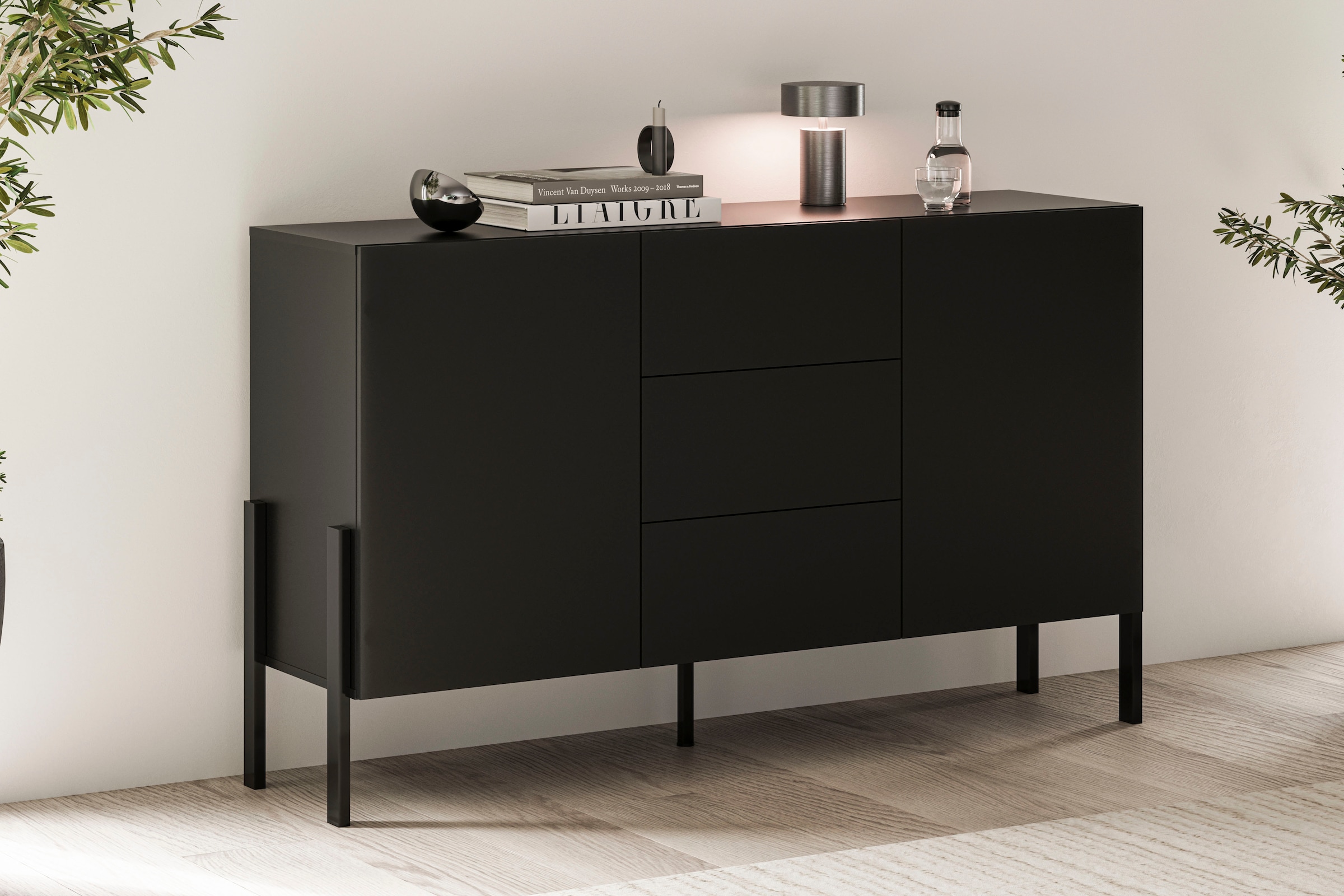 OTTO home Sideboard »Jukon, Breite 150 bzw.180 cm, moderne grifflose Kommode« Schubladenschrank 2 Türen/3 Schubkästen, push-to-open-Funktion