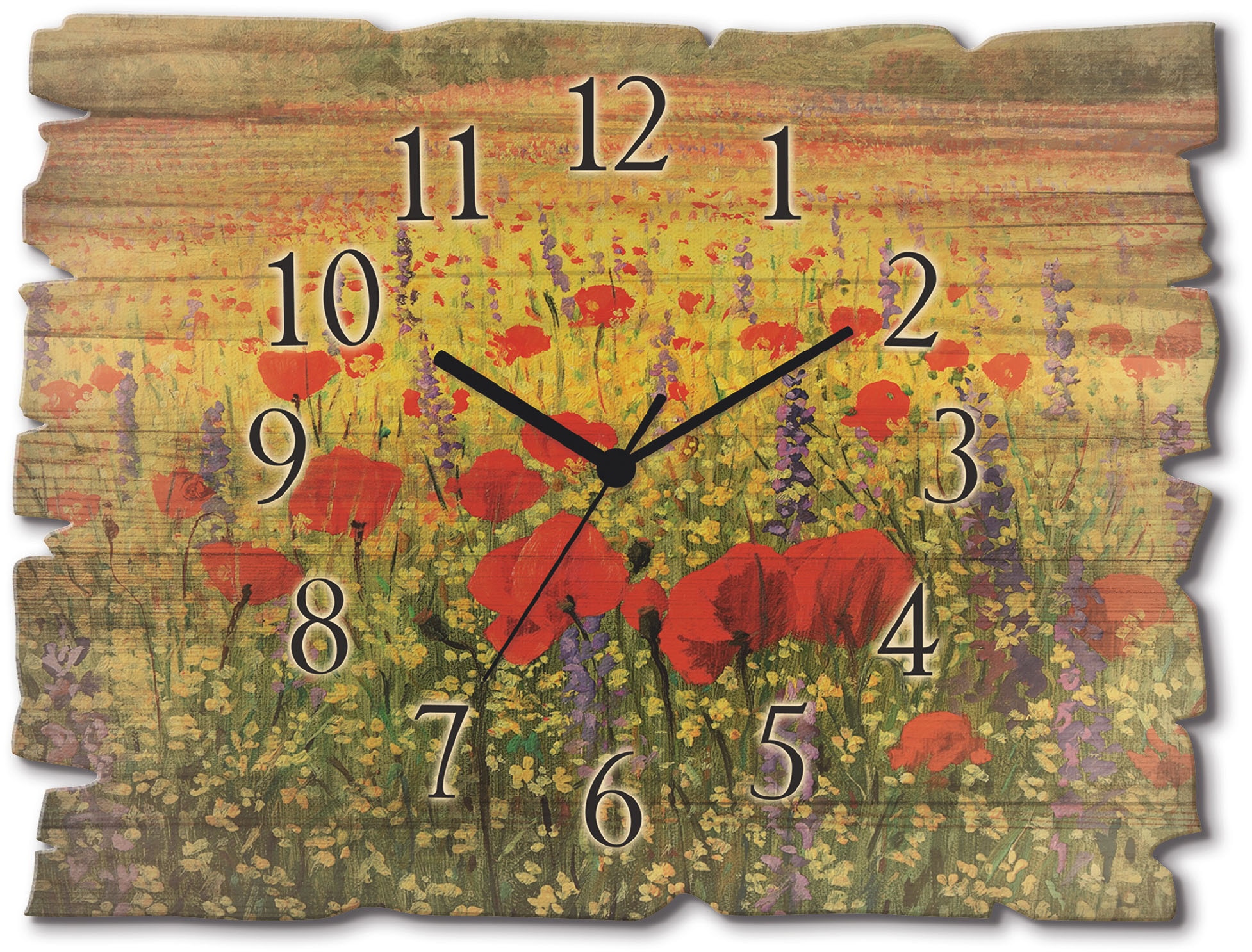 Artland Wanduhr "Holzuhr Mohnblumenfeld" wahlweise mit Quarz- oder Funkuhrwerk, lautlos ohne Tickgeräusche