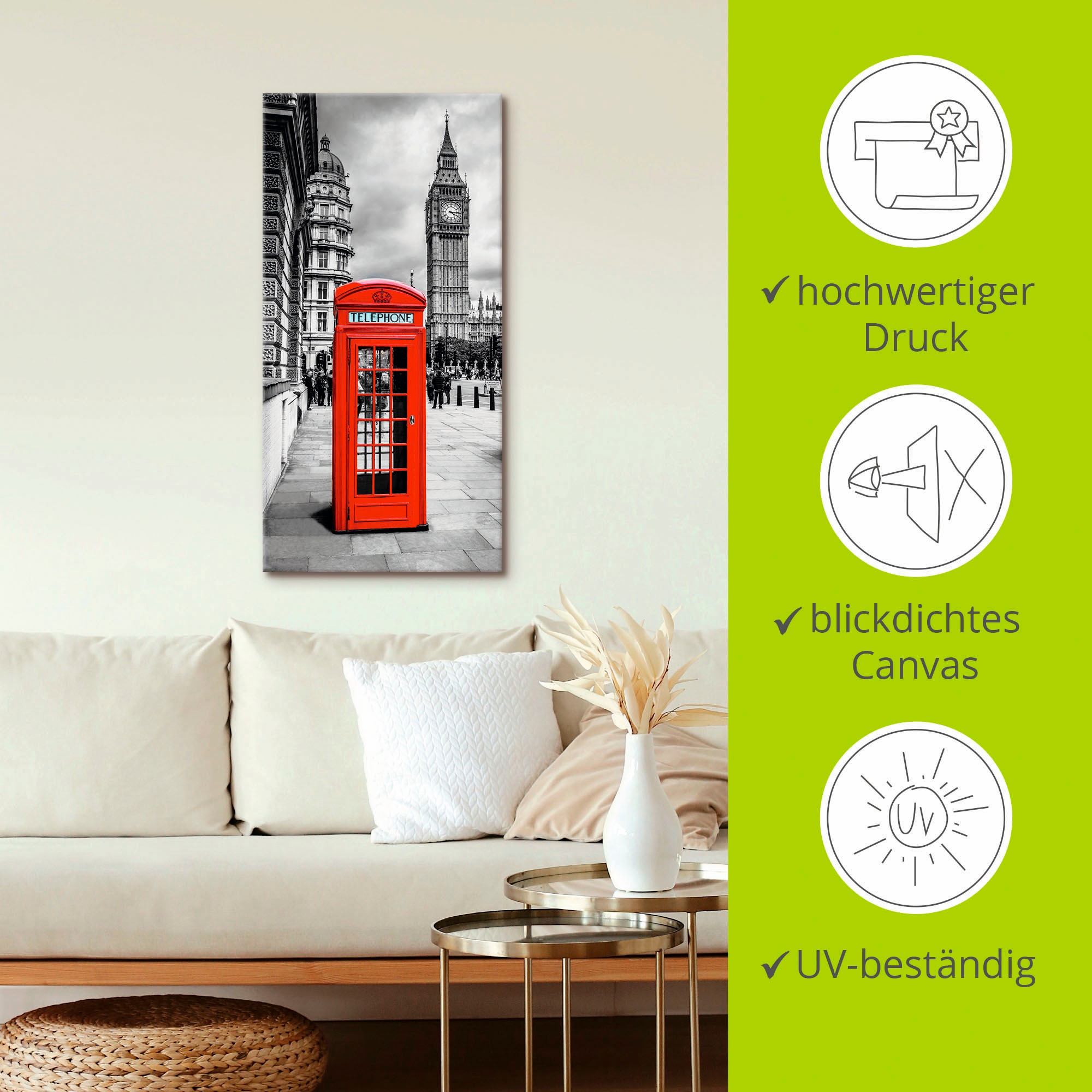 Artland Leinwandbild »London Telefonzelle« Architektonische Elemente 1 Stk. tlg. auf Holzrahmen gespannt