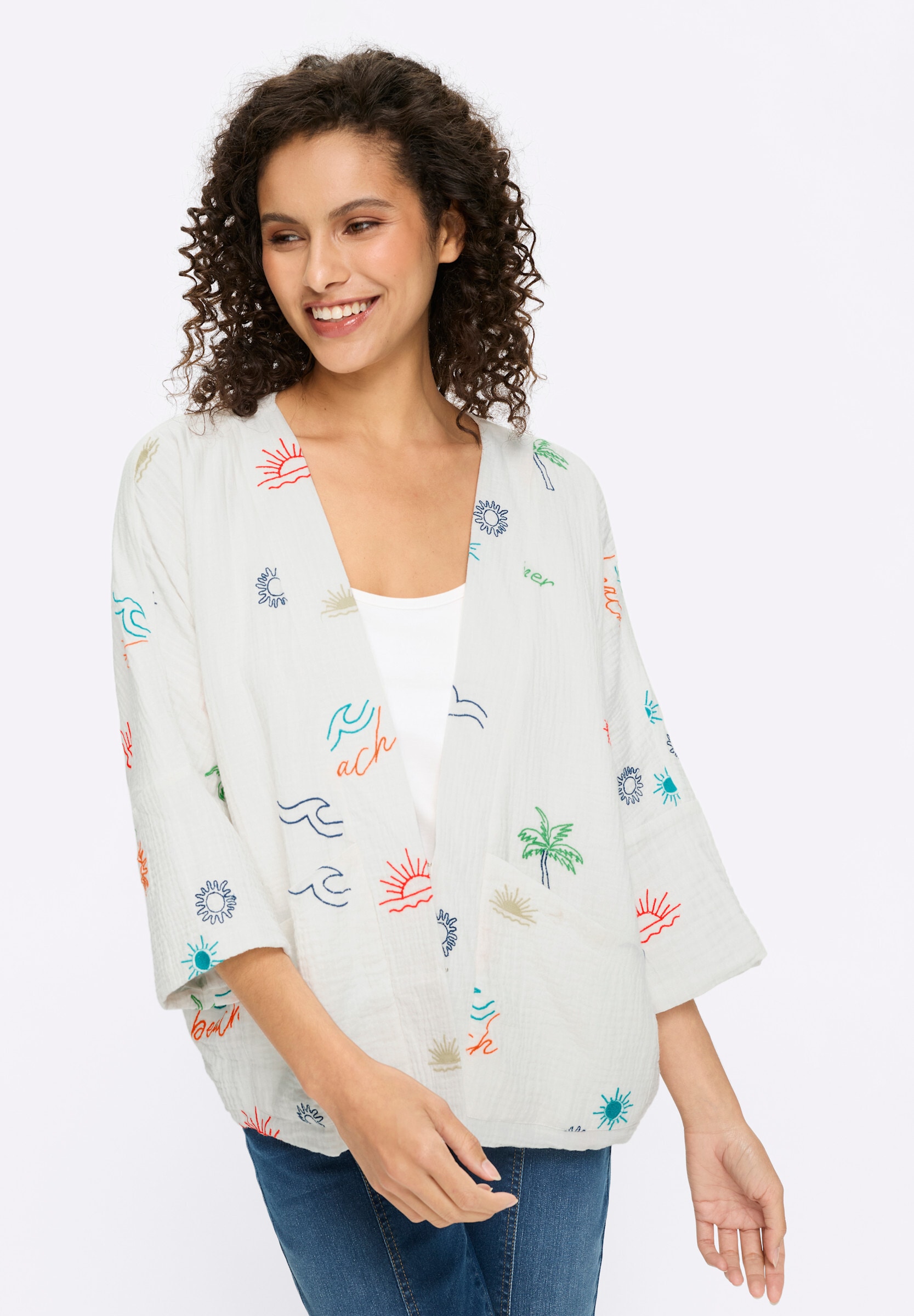 heine Blusenblazer »Blusenjacke Blusenjacke mit Kontraststickerei«